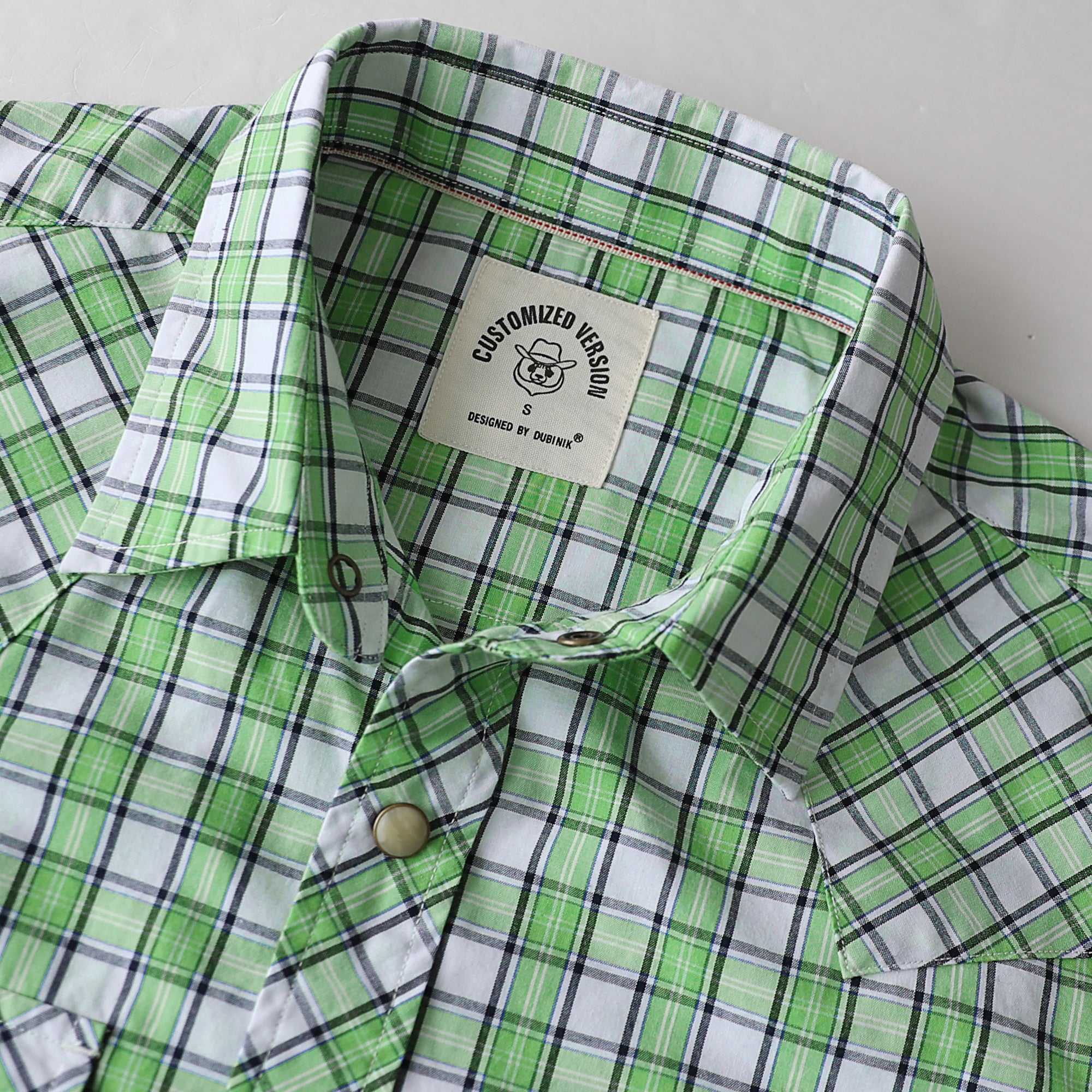 Dubinik® Pearl Snap Green Shirts For Men Long Sleeve Lightweight Casual Western Plaid Cowboy Cotton Vintage Work Shirt#48008
