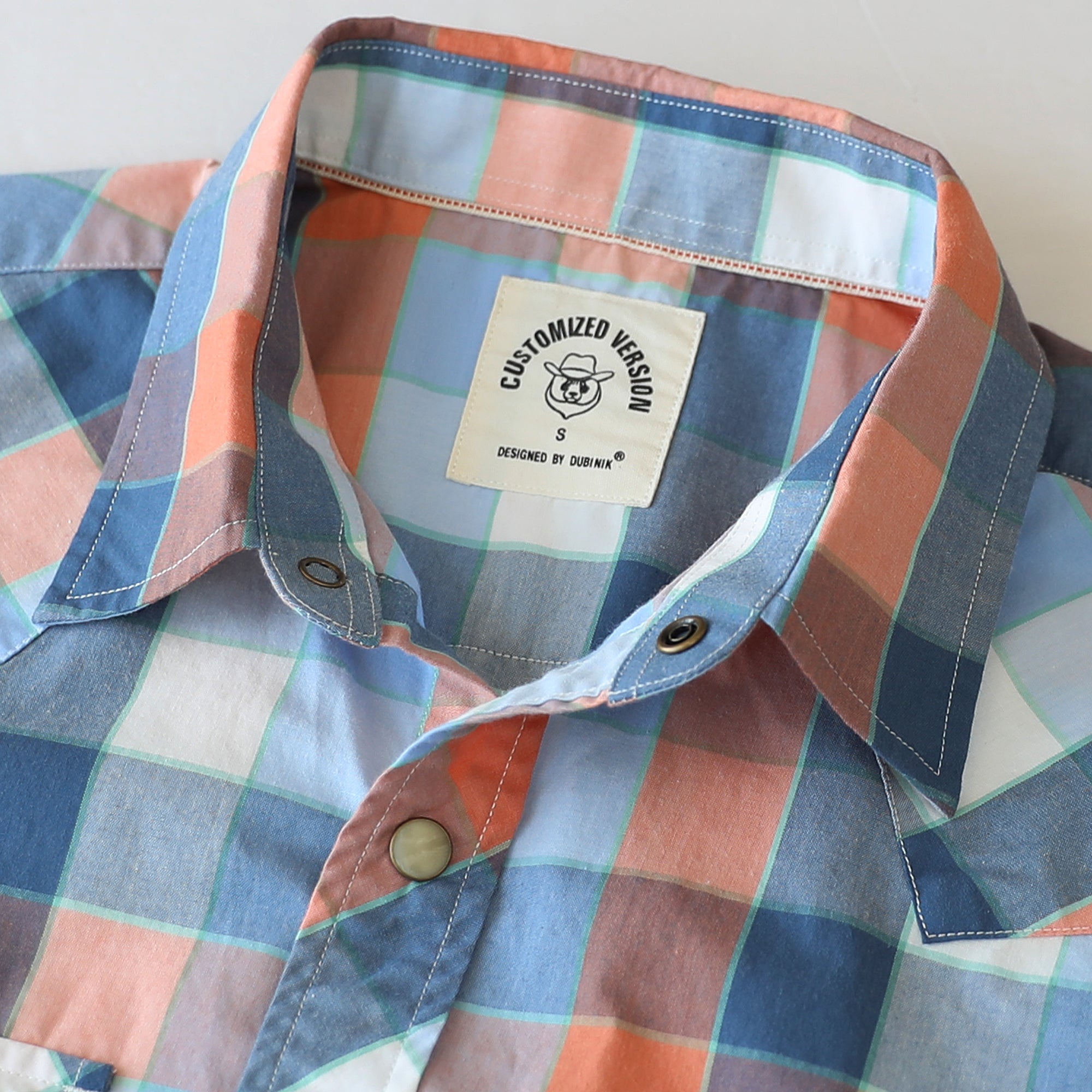 Dubinik® Pearl Snap Shirts For Men Long Sleeve Lightweight Casual Western Plaid Cowboy Cotton Vintage Work Shirt#48020