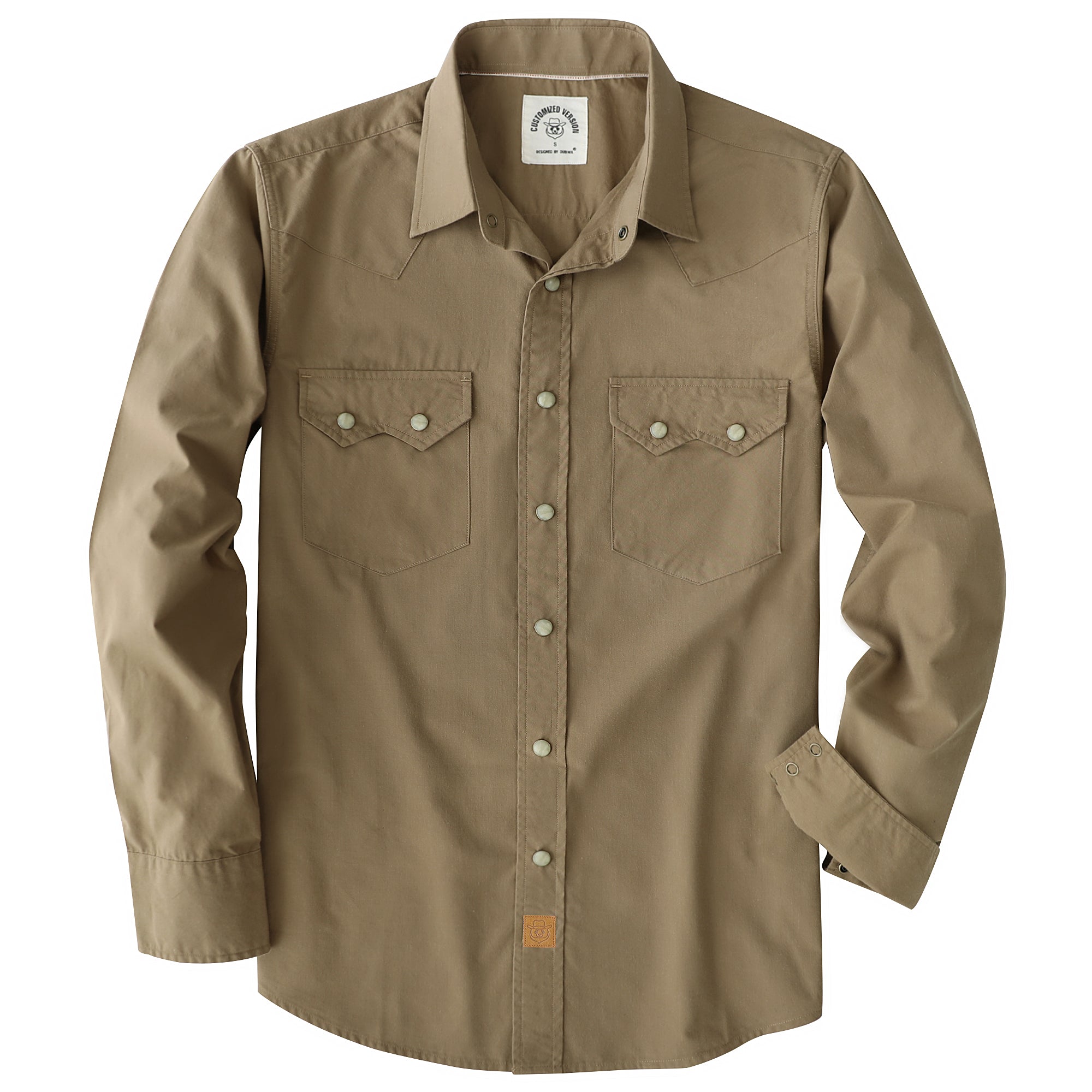 Dubinik® 4.1oz Pearl Snap Solid Khaki Shirts For Men Long Sleeve Lightweight Casual Sawtooth Pocket Western Plaid Cowboy Cotton Vintage Work
