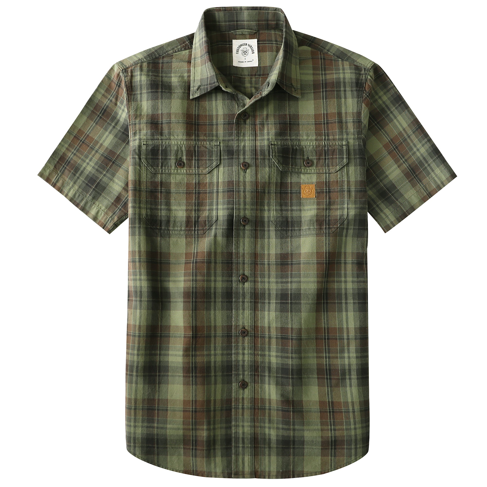 Dubinik® Men's Short Sleeve Shirt, Double Pockets, Casual Workwear Pla