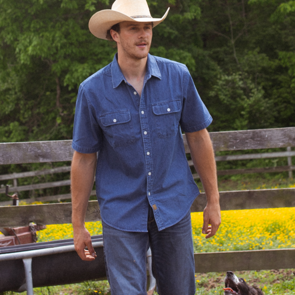 Chemise en jean pour homme, boutonnée, manches courtes, style western, décontractée, pour le travail, #5505 