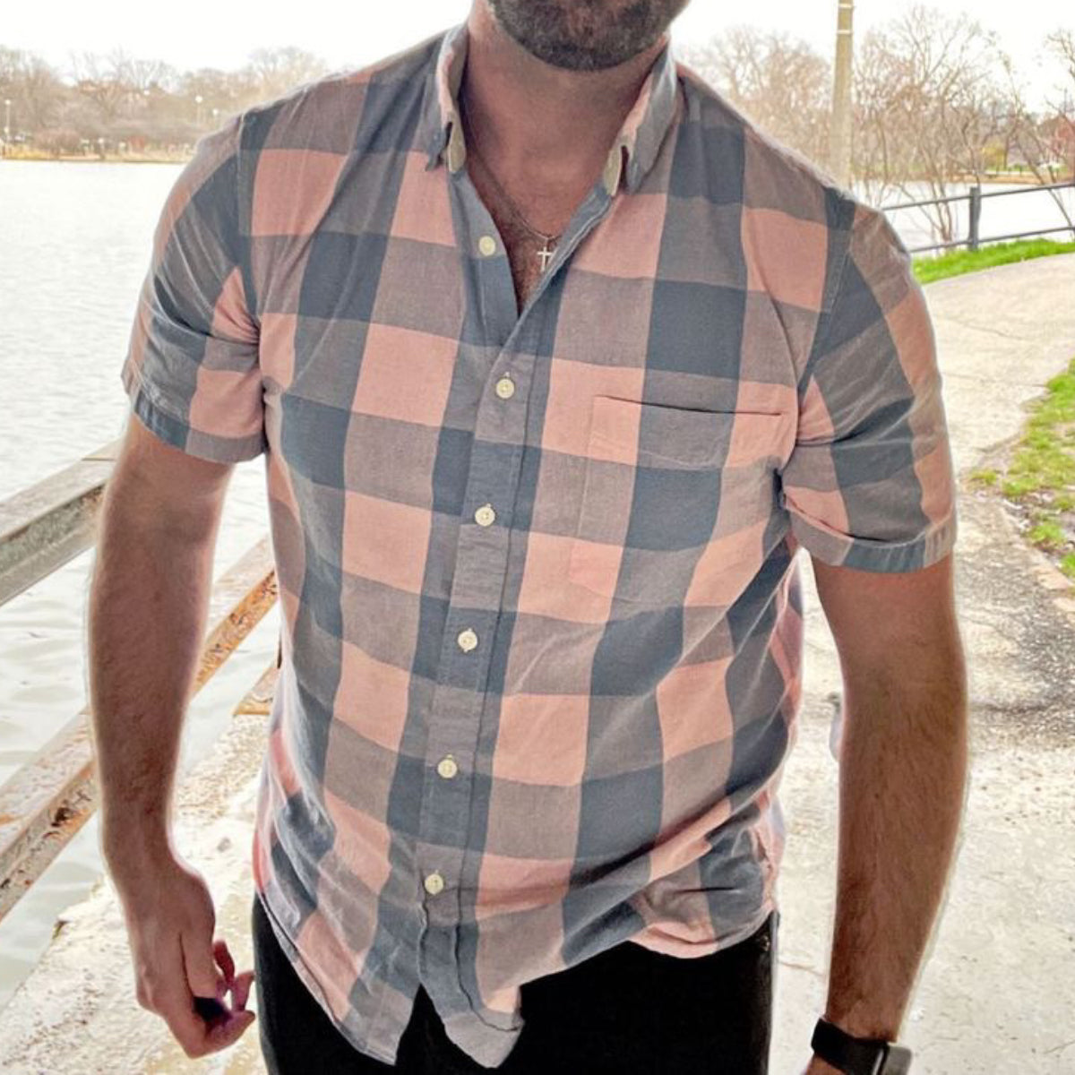 Men's casual short-sleeved cotton shirt #0025
