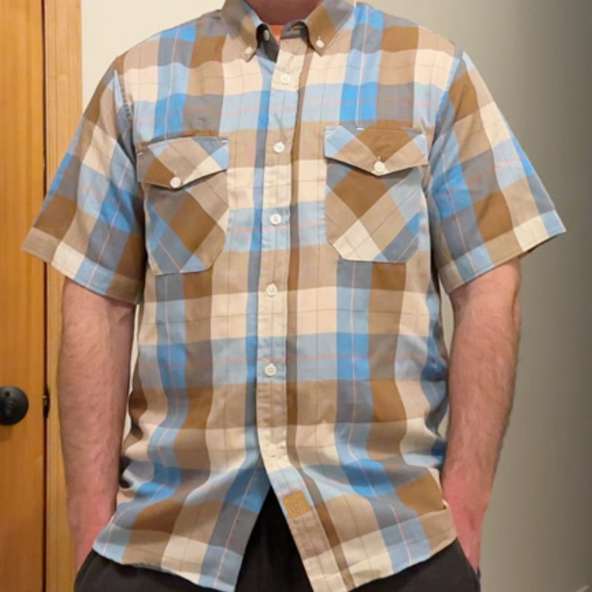 Dubinik® Bamboo Viscose Mens Short Sleeve Button Down Pockets Shirts#39701