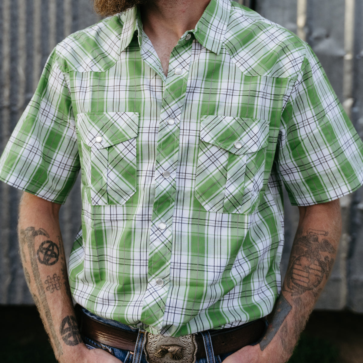 Chemises à carreaux à manches courtes style western Dubinik® pour hommes, chemises de travail décontractées à boutons-pression et à boutons-pression, style cowboy, n° 41022 