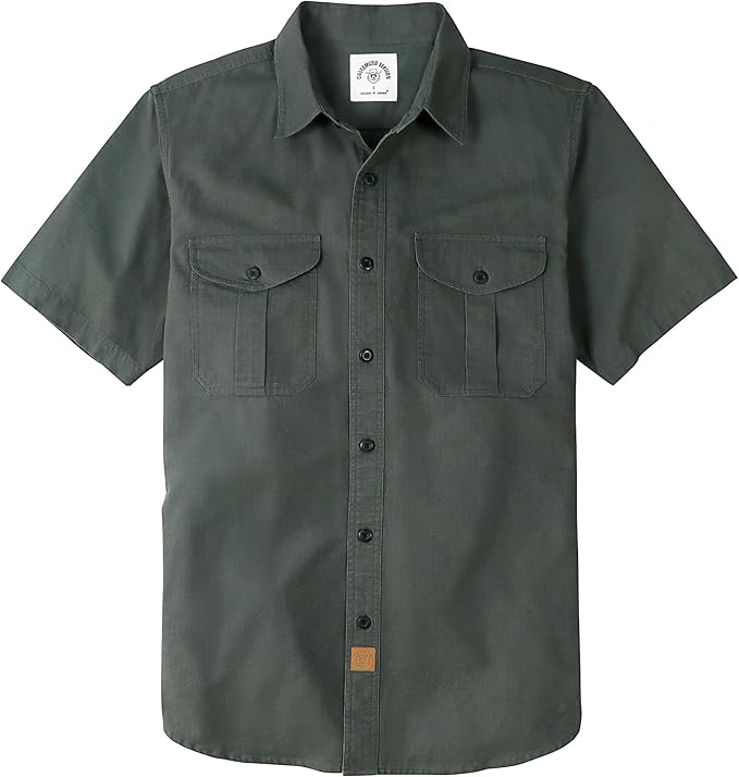 Dubinik® Mens Short Sleeve Button Down Shirts Two Pocket Vintage Mens Work Shirt Cotton Mens Shirts Casual with Stretch#0055004