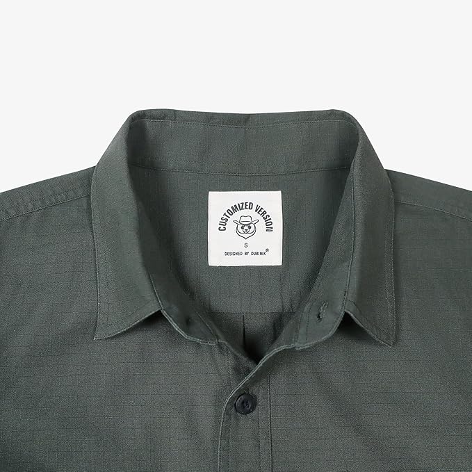 Dubinik® Mens Short Sleeve Button Down Shirts Two Pocket Vintage Mens Work Shirt Cotton Mens Shirts Casual with Stretch#0055004