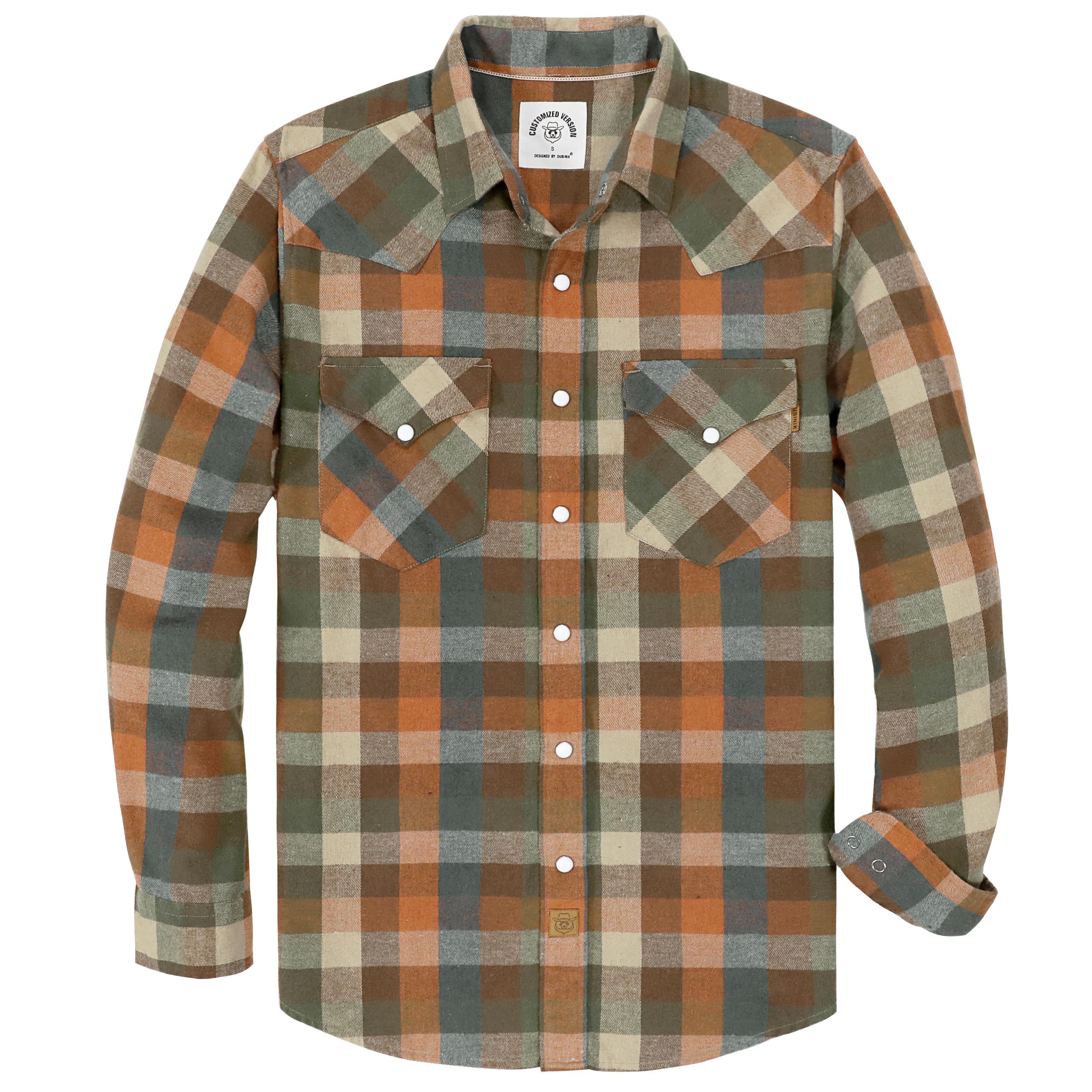 Dubinik® Flannel Shirt For Men Western Cowboy Pearl Snap Shirts For Men Long Sleeve Vintage Buttons Down Plaid Shirt #28702