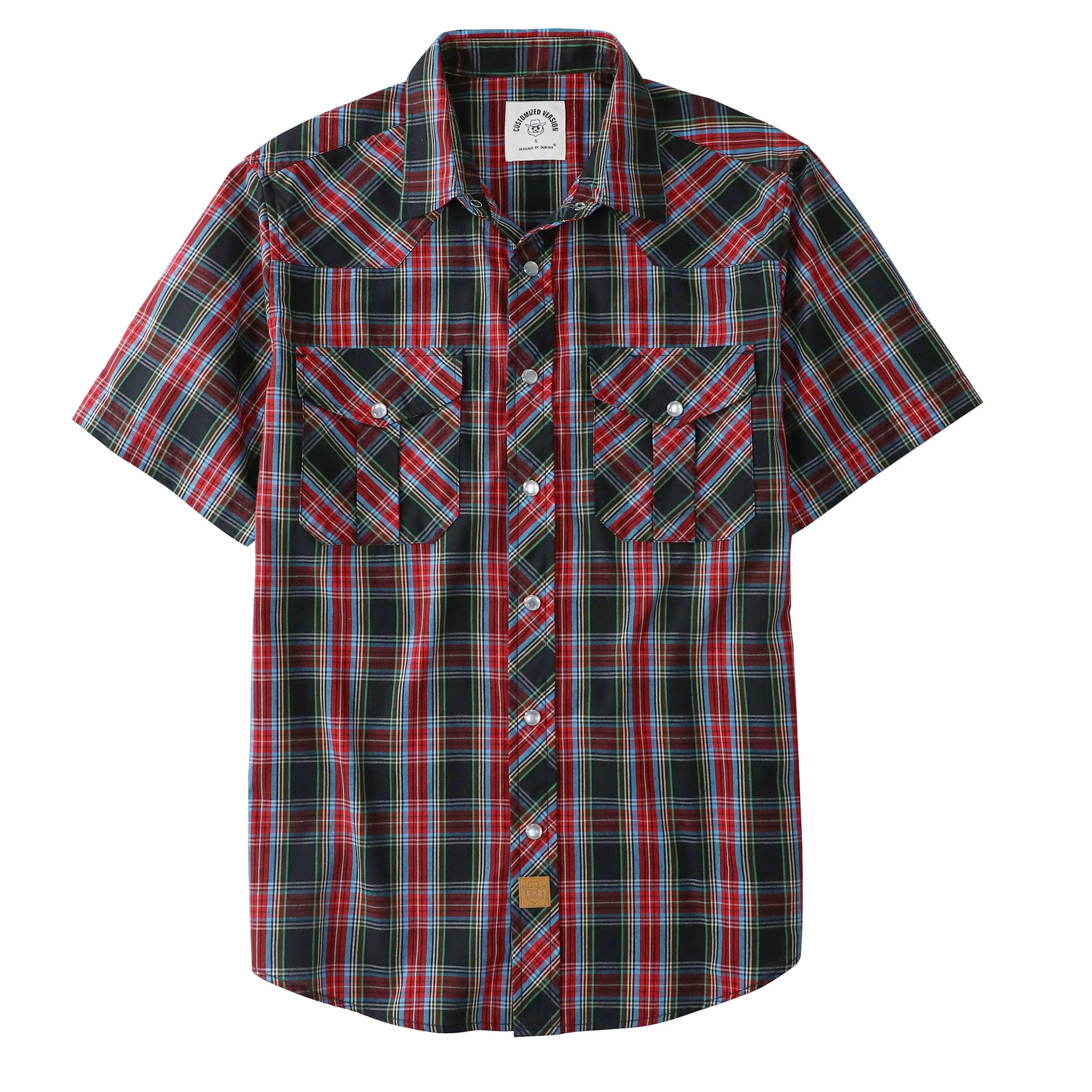 Chemises western Dubinik® pour hommes, manches courtes, carreaux, boutons-pression nacrés, chemise boutonnée, chemise de travail décontractée style cowboy #41011
