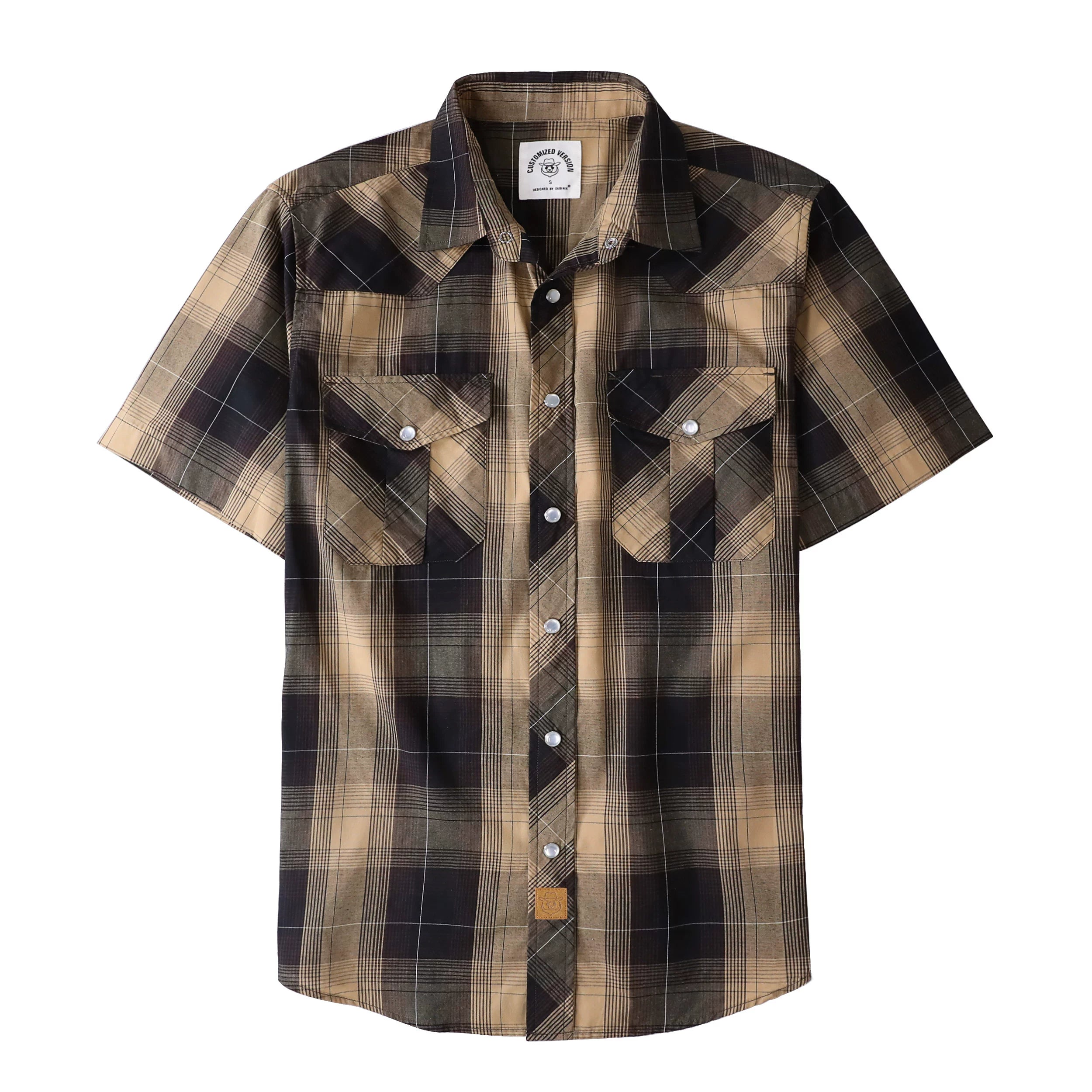 Chemises western Dubinik® pour hommes, manches courtes, carreaux, boutons-pression nacrés, chemise boutonnée, chemise de travail décontractée style cowboy #41027