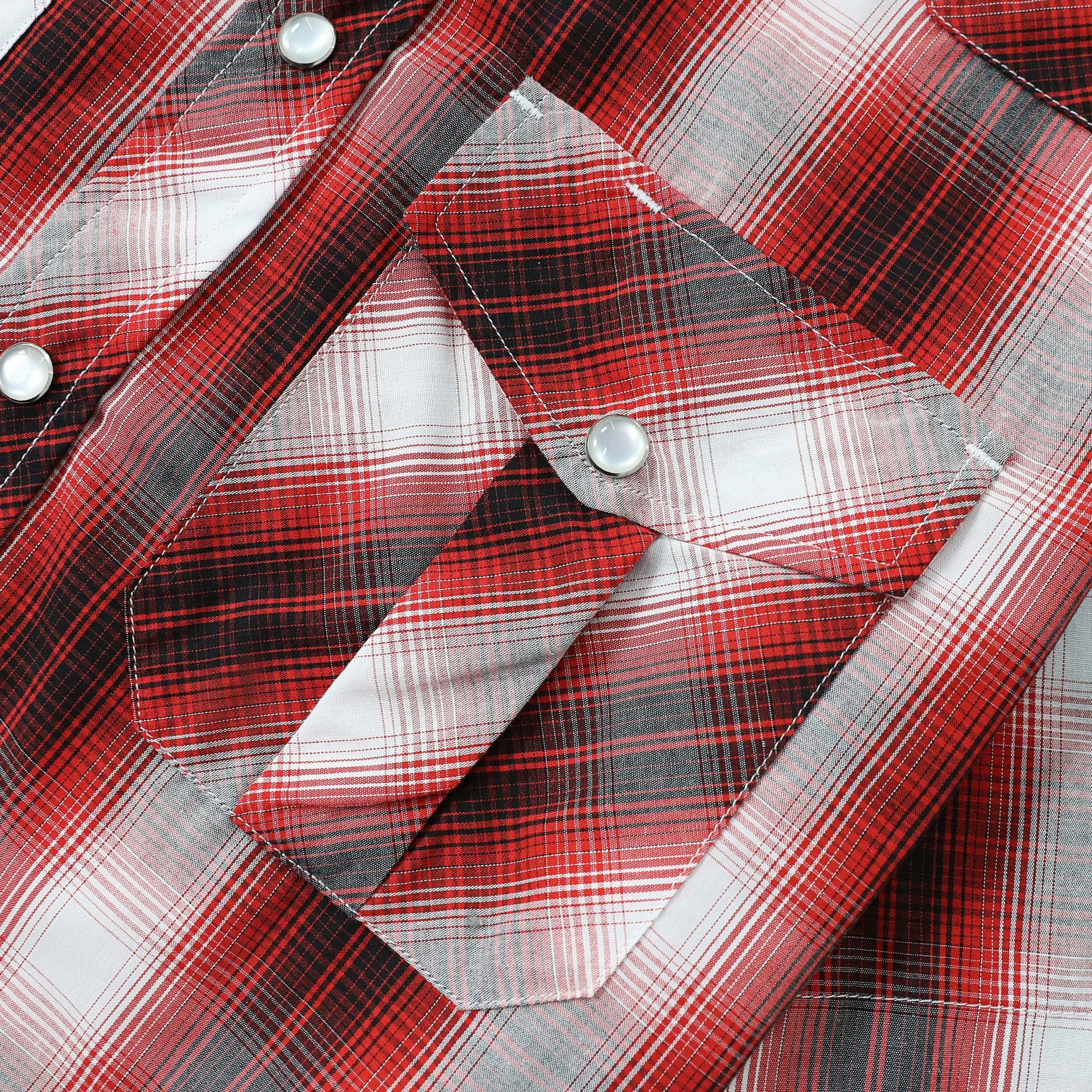 Dubinik® Westernhemden für Herren, kurzärmelig, kariert, Perlendruckknöpfe, Hemden für Herren, Button-Up-Hemd, Cowboy, lässiges Arbeitshemd #41028