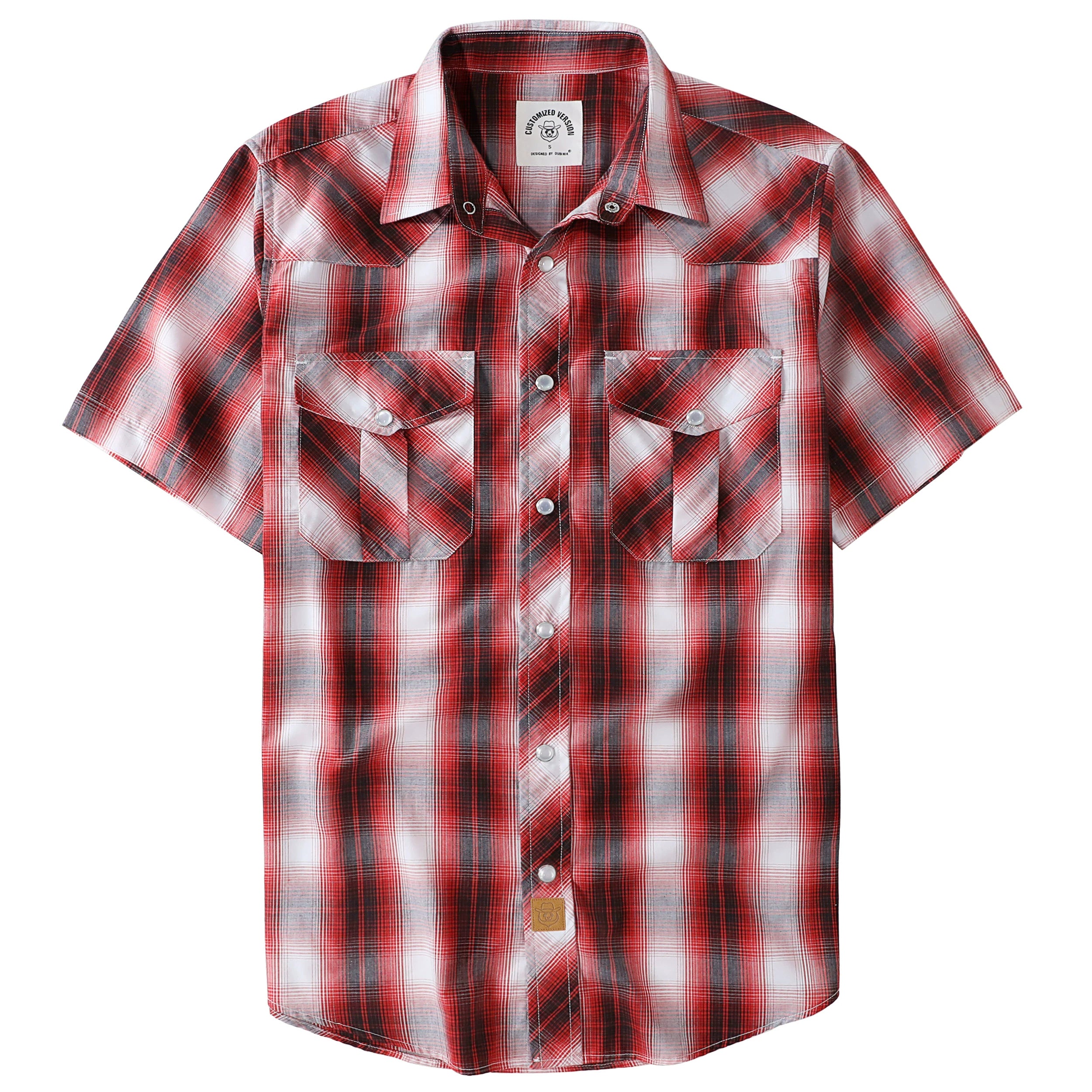 Dubinik® Westernhemden für Herren, kurzärmelig, kariert, Perlendruckknöpfe, Hemden für Herren, Button-Up-Hemd, Cowboy, lässiges Arbeitshemd #41028
