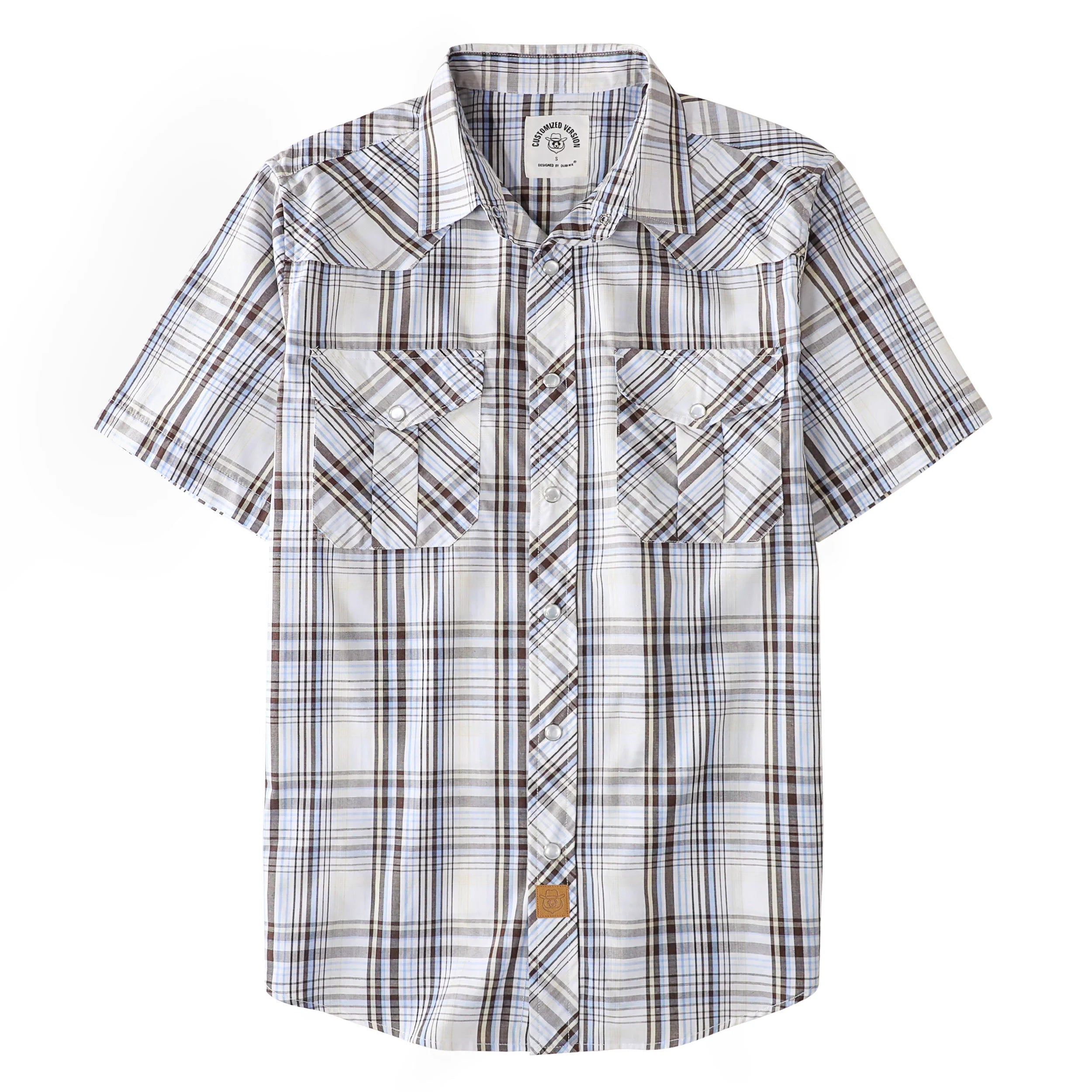 Dubinik® Westernhemden für Herren, kurzärmelig, kariert, Perlendruckknöpfe, Hemden für Herren, Button-Up-Hemd, Cowboy, lässiges Arbeitshemd #41007