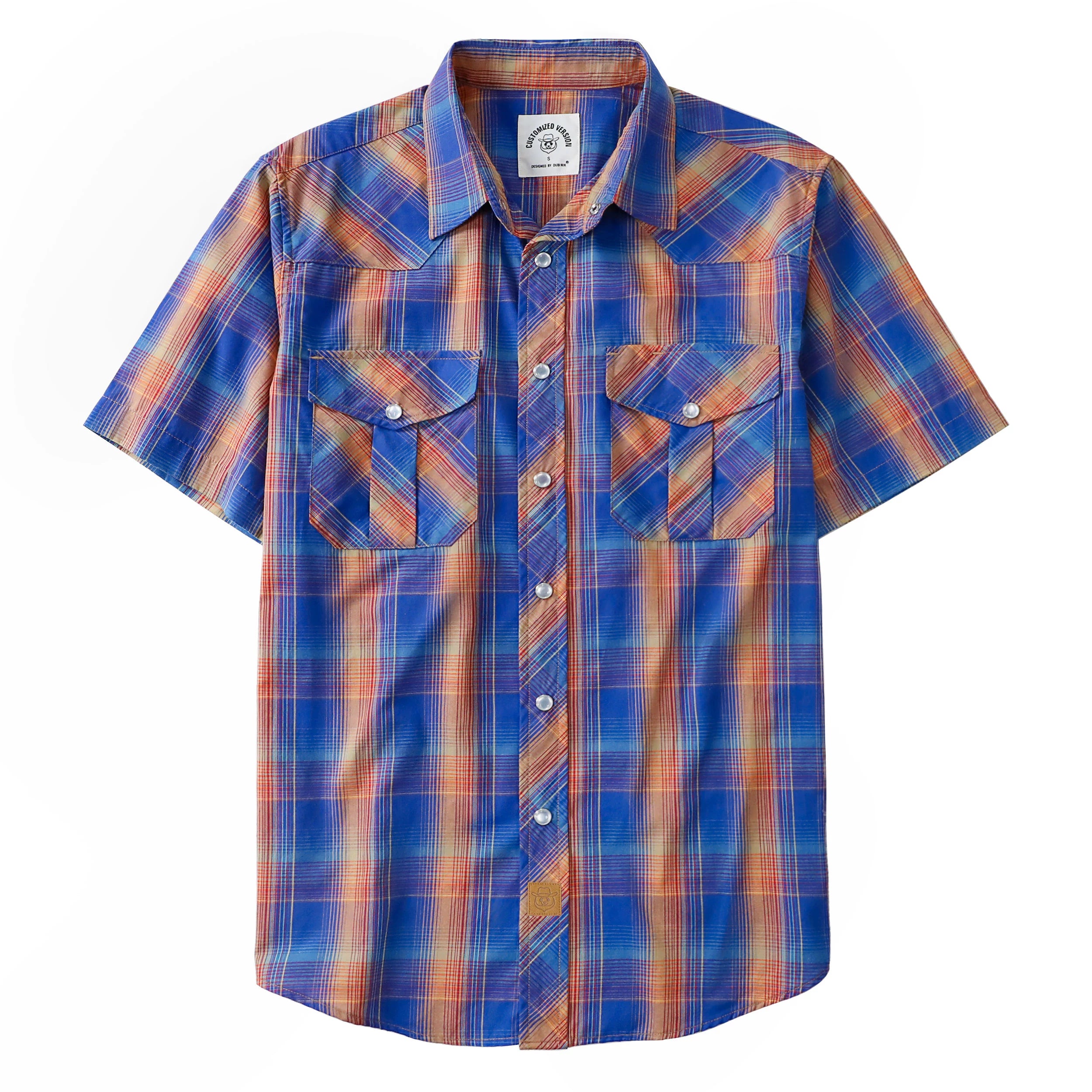 Chemises western Dubinik® pour hommes, manches courtes, carreaux, boutons-pression nacrés, chemise boutonnée, chemise de travail décontractée style cowboy #41031