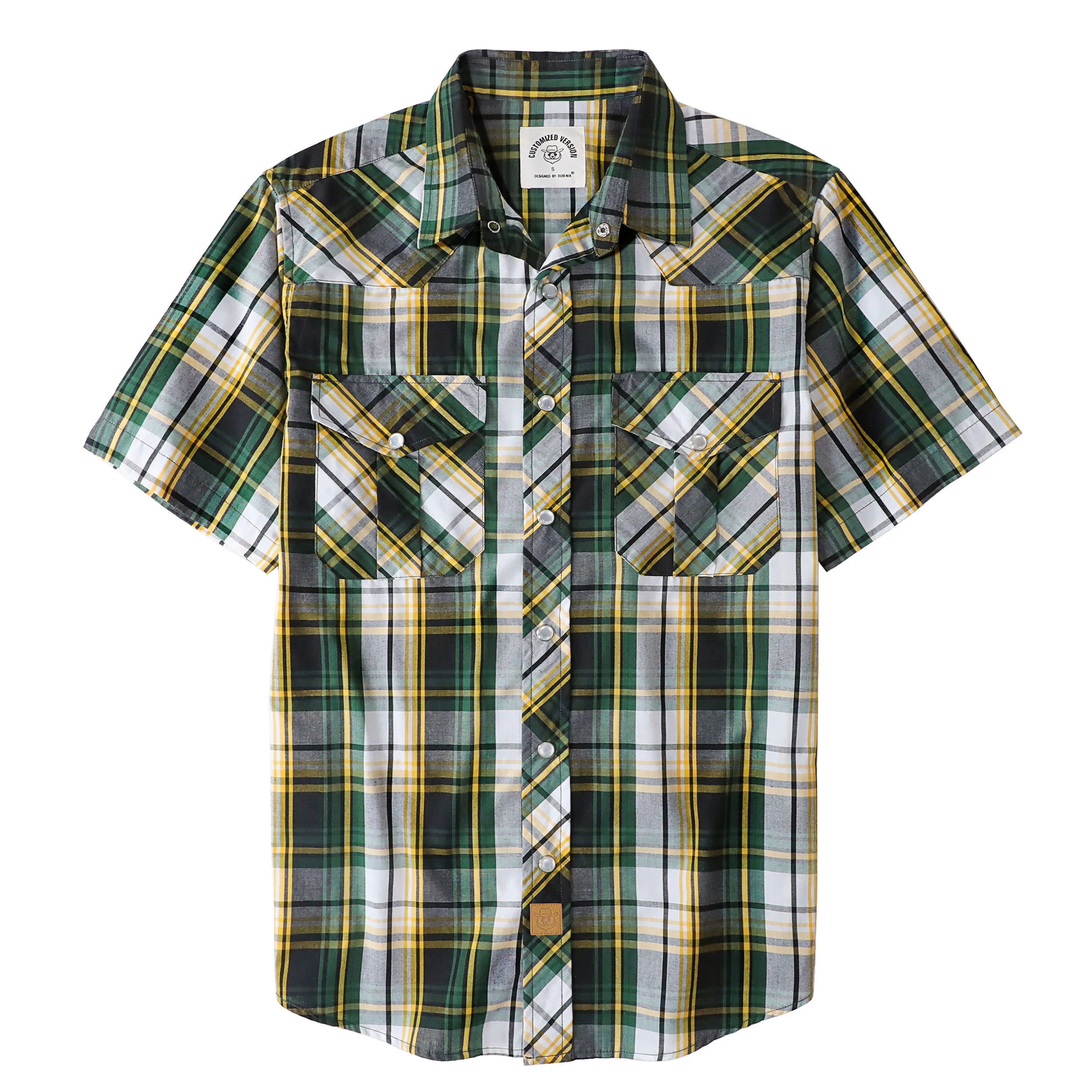 Chemises western Dubinik® pour hommes, manches courtes, carreaux, boutons-pression nacrés, chemise boutonnée, chemise de travail décontractée style cowboy #41004