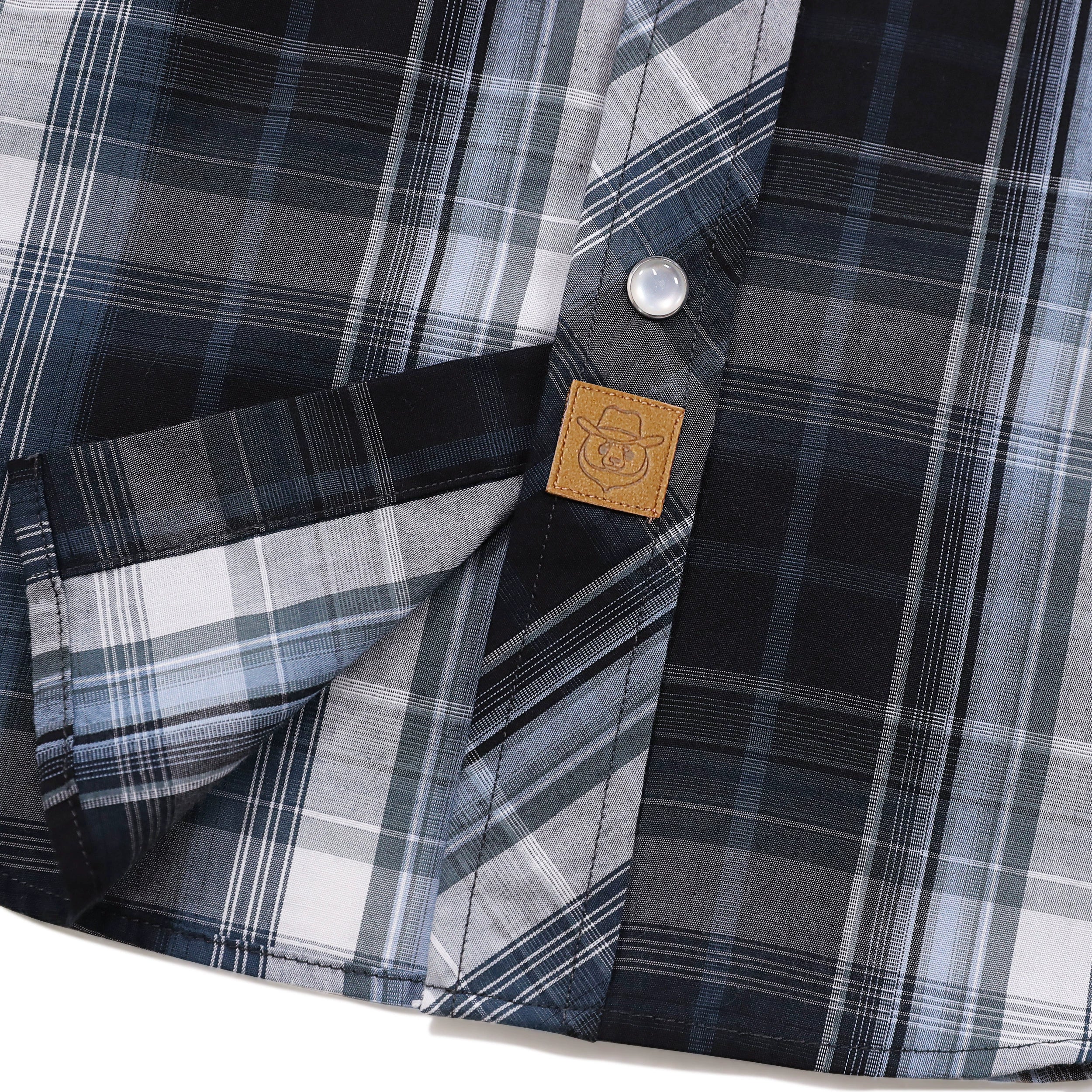 Dubinik® Westernhemden für Herren, kurzärmelig, kariert, Perlendruckknöpfe, Hemden für Herren, Button-Up-Hemd, Cowboy, lässiges Arbeitshemd #41024