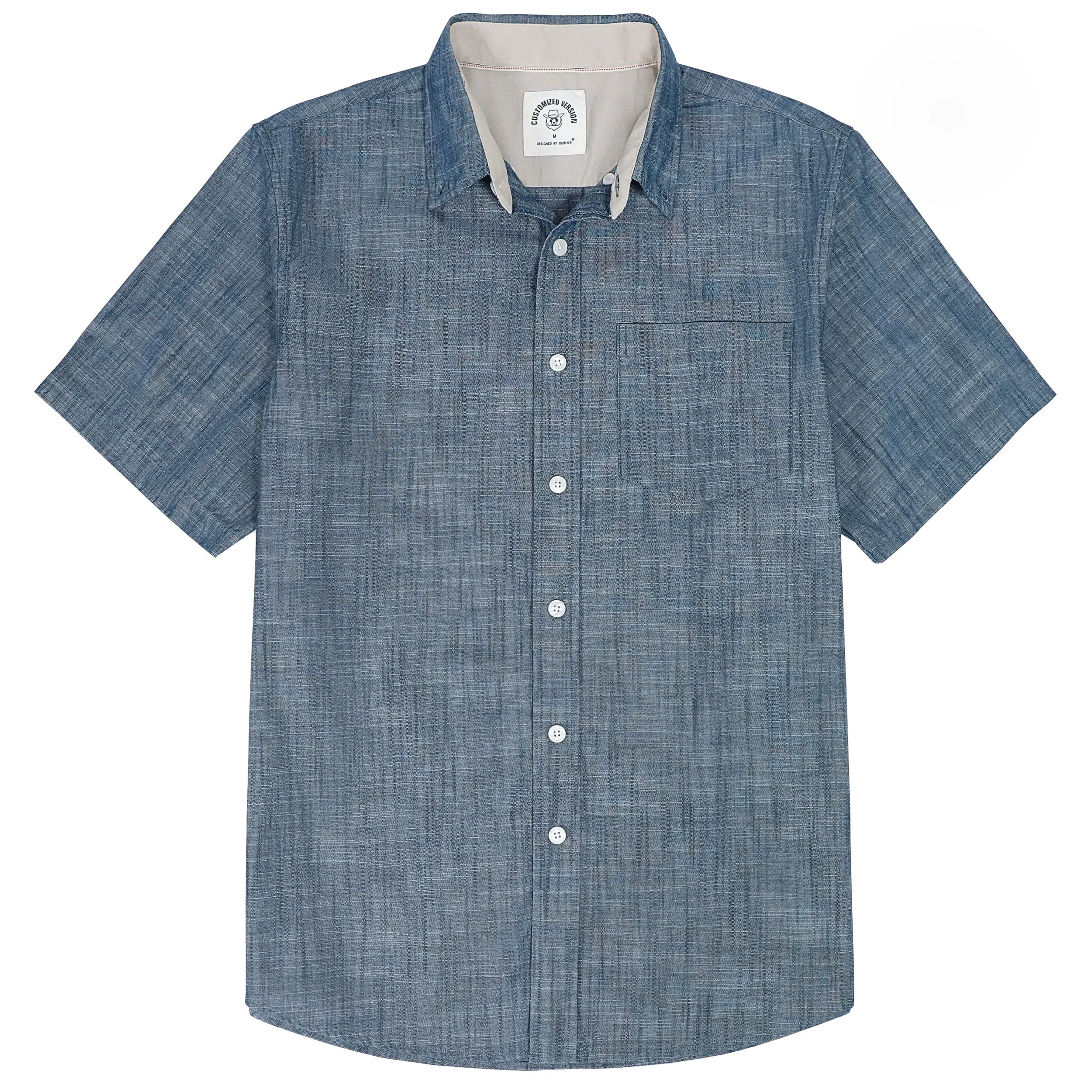 Dubinik® Mens Short Sleeve Button Down Shirts 100% Cotton Plaid Men's Casual Button-Down Shirts with Pocket#01043