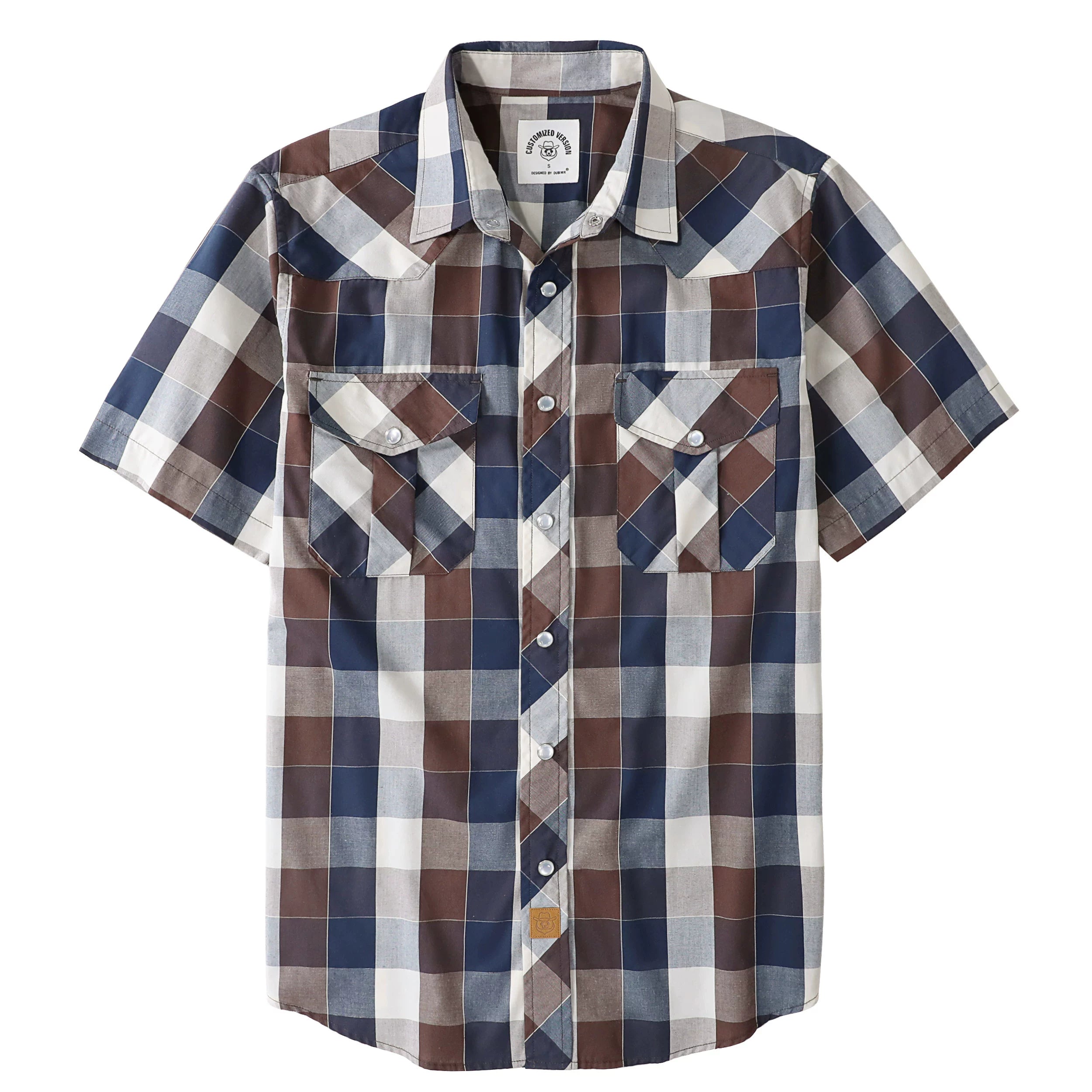 Chemises western Dubinik® pour hommes, manches courtes, carreaux, boutons-pression nacrés, chemise boutonnée, chemise de travail décontractée style cowboy #41010