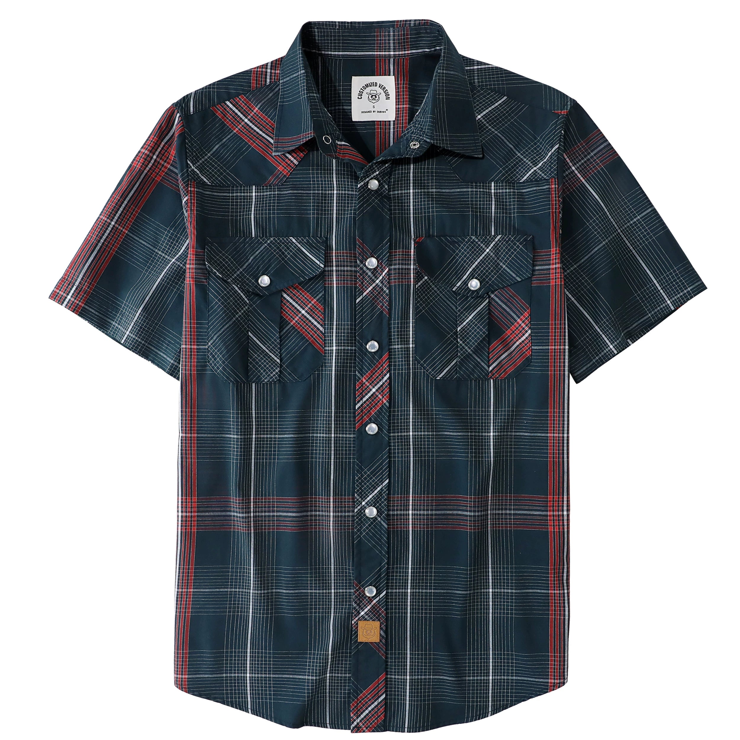 Chemises western Dubinik® pour hommes, manches courtes, carreaux, boutons-pression nacrés, chemise boutonnée, chemise de travail décontractée style cowboy #41030