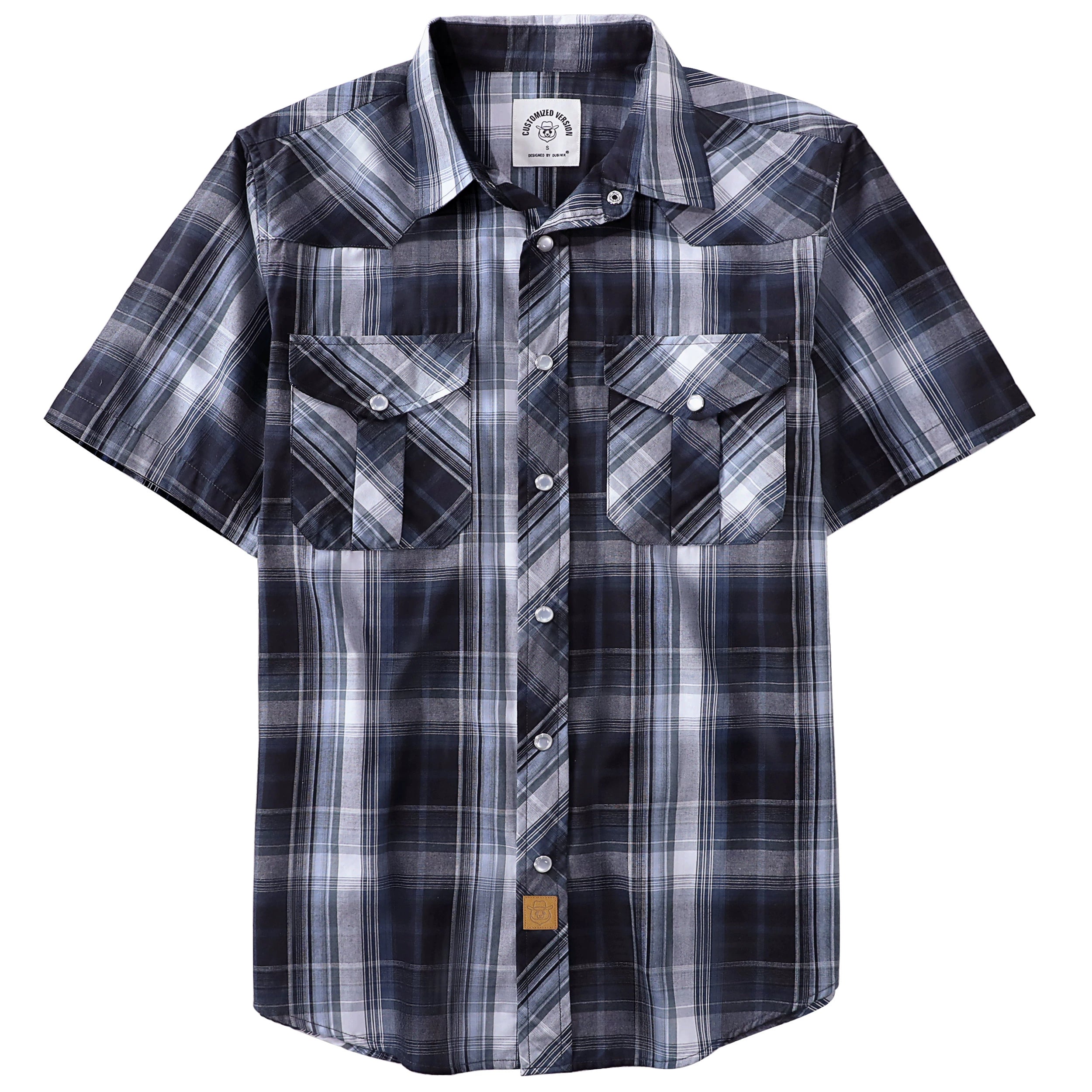 Dubinik® Westernhemden für Herren, kurzärmelig, kariert, Perlendruckknöpfe, Hemden für Herren, Button-Up-Hemd, Cowboy, lässiges Arbeitshemd #41024