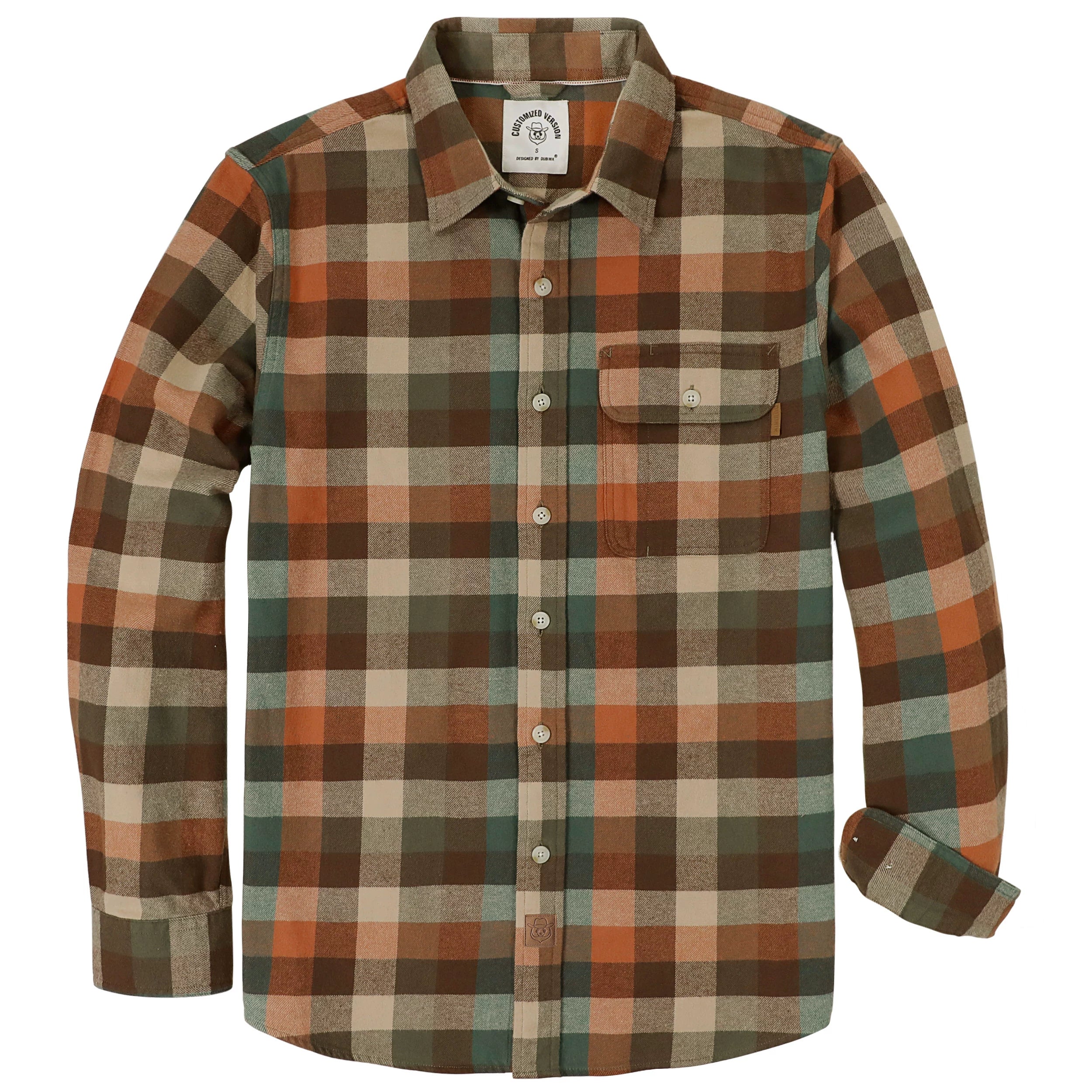 Dubinik® Mens Long Sleeve Midweight Flannel Shirt Warm Casual Soft Cotton Button Down Plaid Shirt #3401