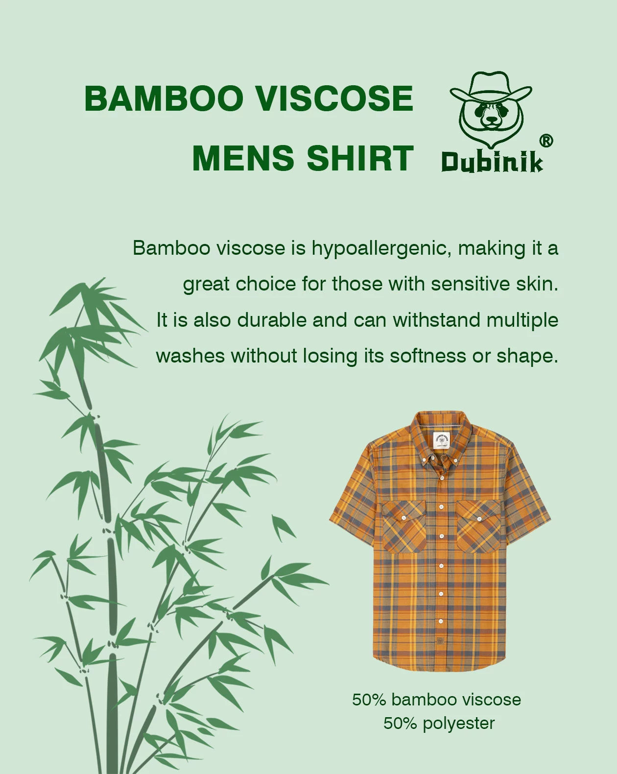 Dubinik® Bamboo Viscose Mens Short Sleeve Button Down Pockets Shirts#39001