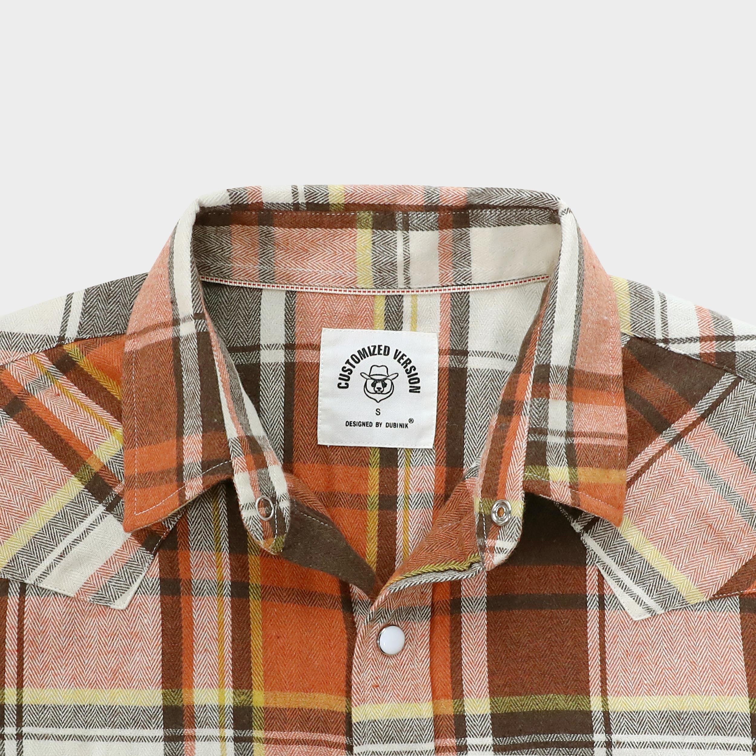 Dubinik® Flannel Shirt For Men Western Cowboy Pearl Snap Shirts For Men Long Sleeve Vintage Buttons Down Plaid Shirt #28507