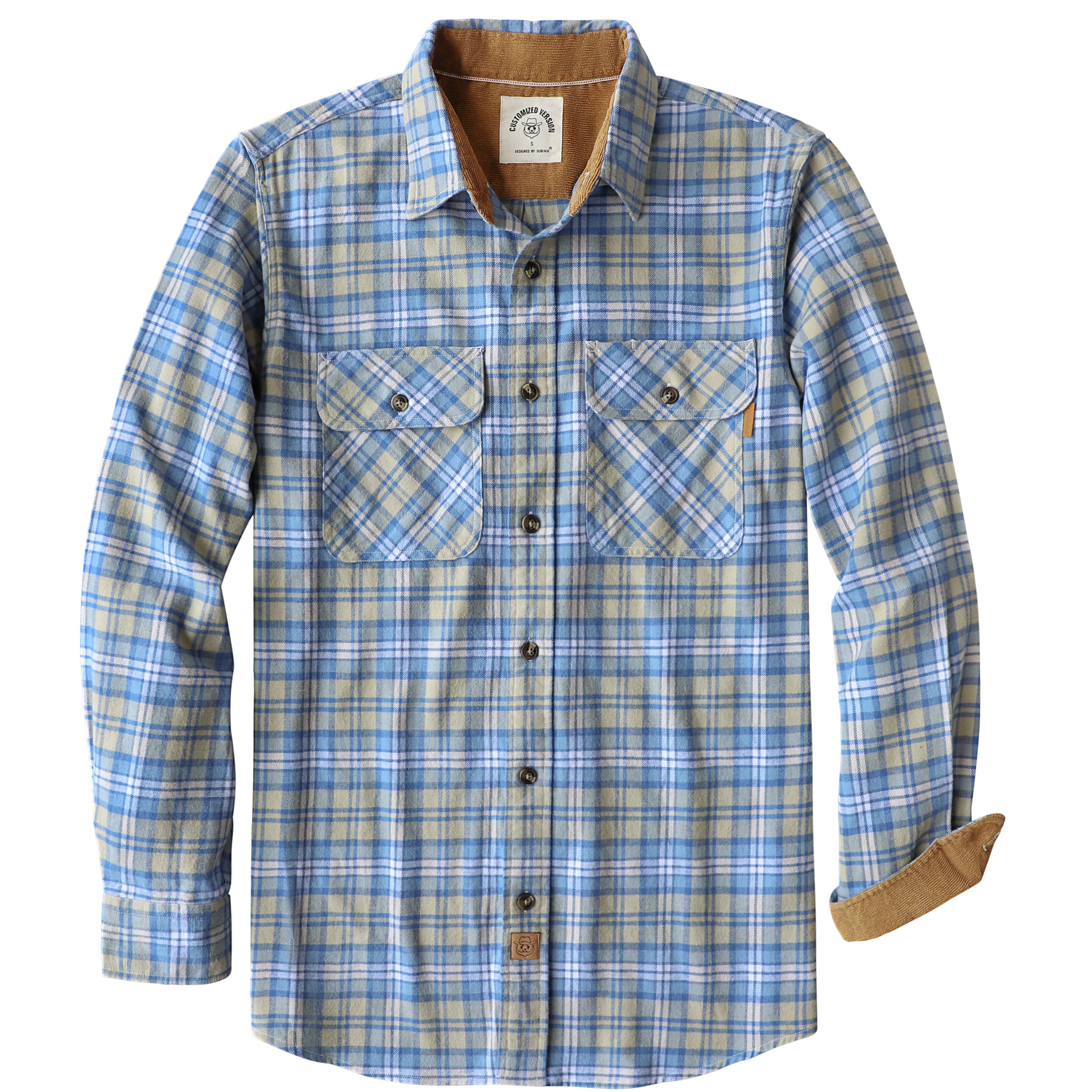 Dubinik® Mens Flannel Shirt Long Sleeve Button Down Plaid All Cotton Soft Brushed Flannel Shirt For Men Utility Casual Shirt#0030019