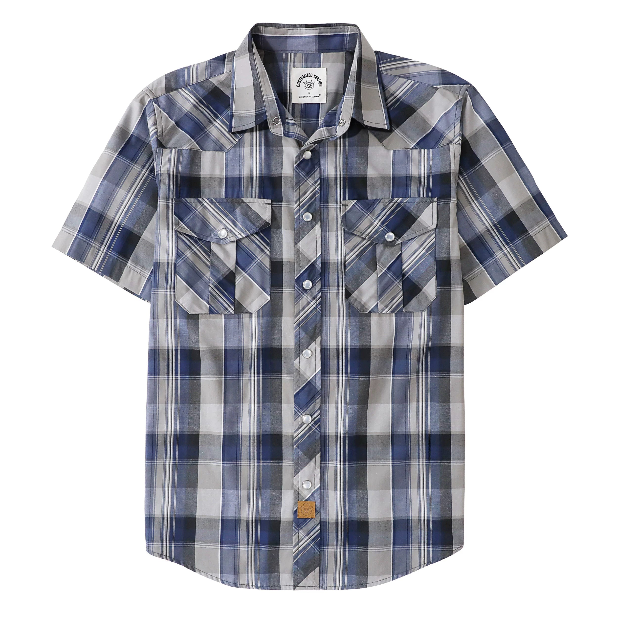 Chemises western Dubinik® pour hommes, manches courtes, carreaux, boutons-pression nacrés, chemise boutonnée, chemise de travail décontractée style cowboy #41015
