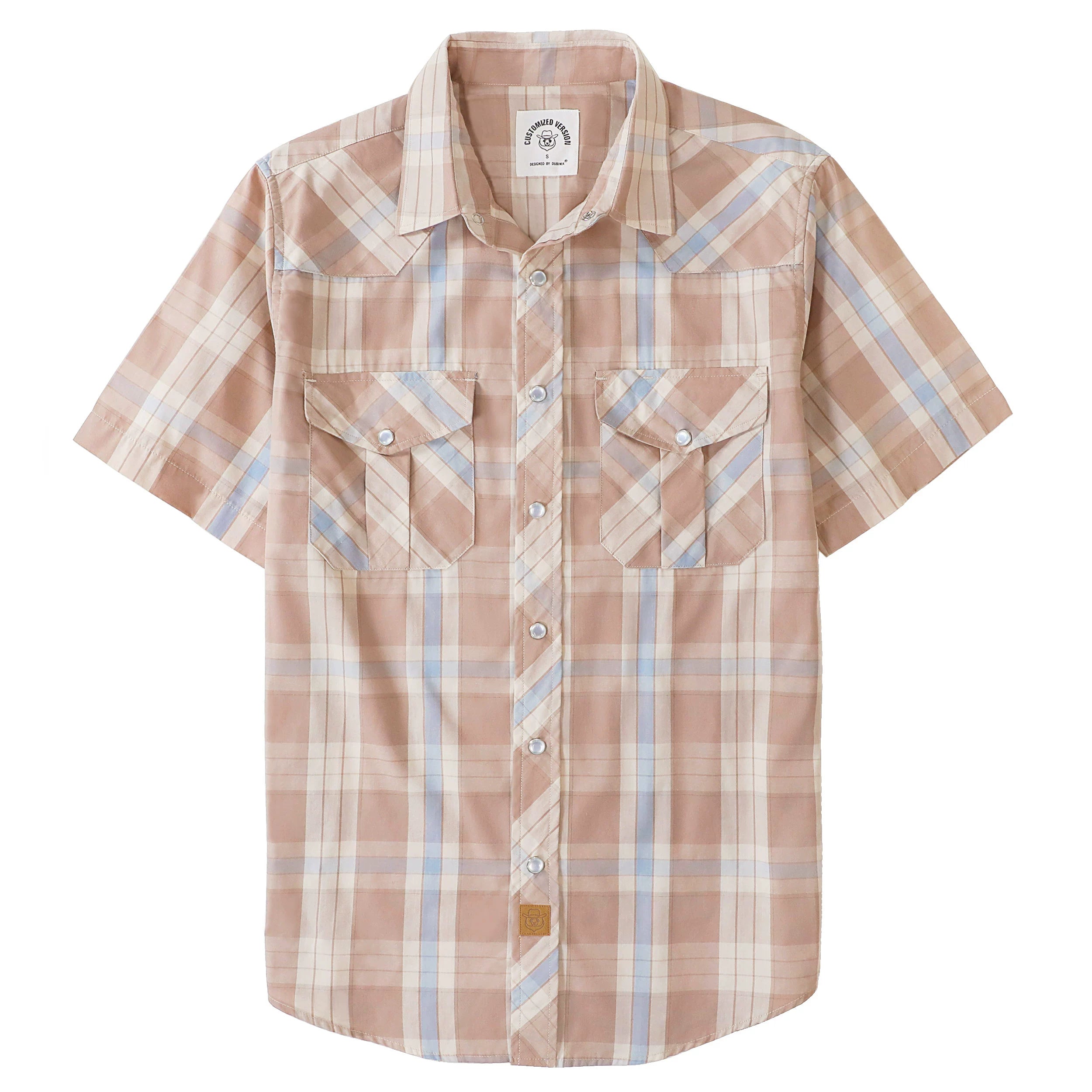 Dubinik® Westernhemden für Herren, kurzärmelig, kariert, Perlendruckknöpfe, Hemden für Herren, Button-Up-Hemd, Cowboy, lässiges Arbeitshemd #41029
