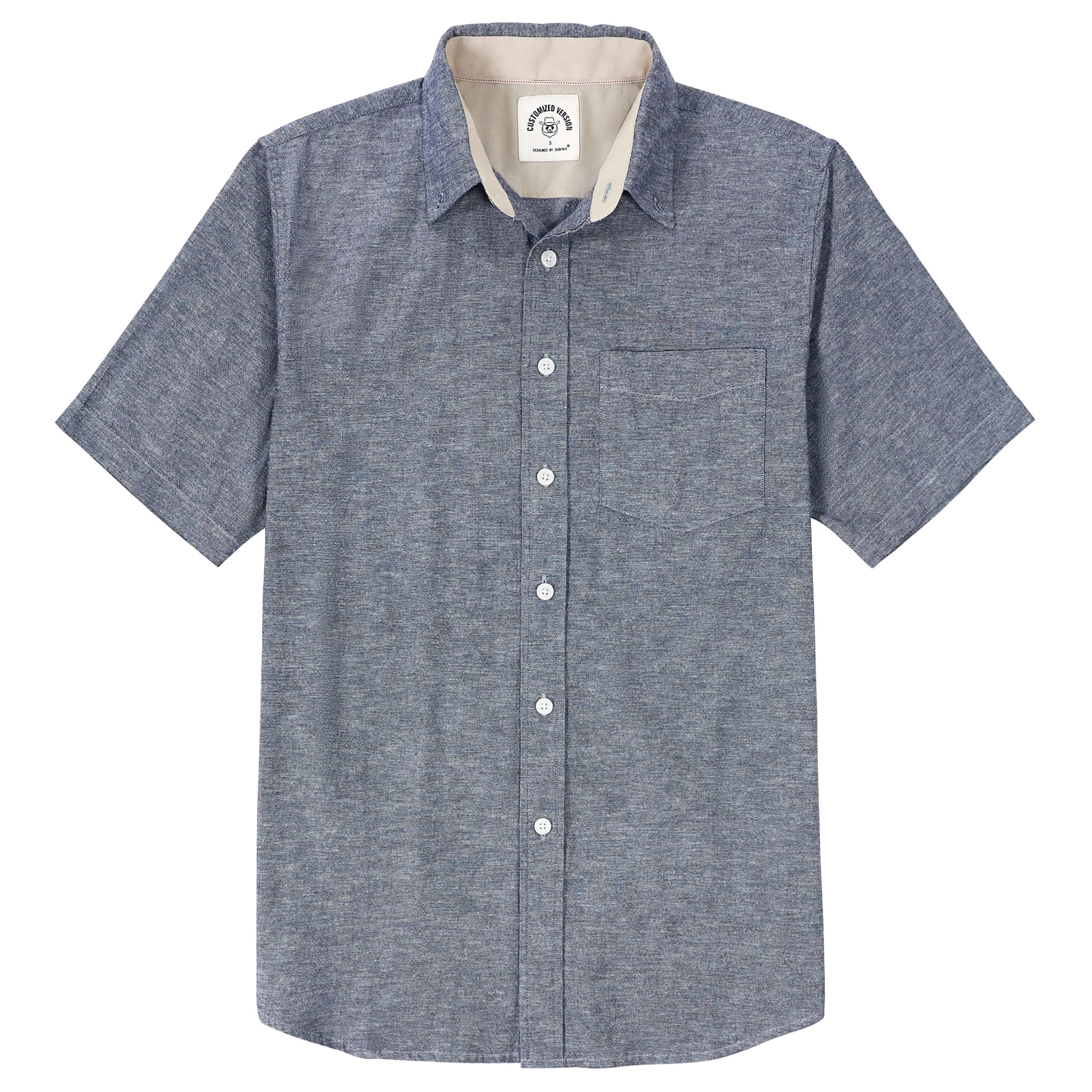 Dubinik® Mens Short Sleeve Button Down Shirts 100% Cotton Plaid Men's Casual Button-Down Shirts with Pocket#01147