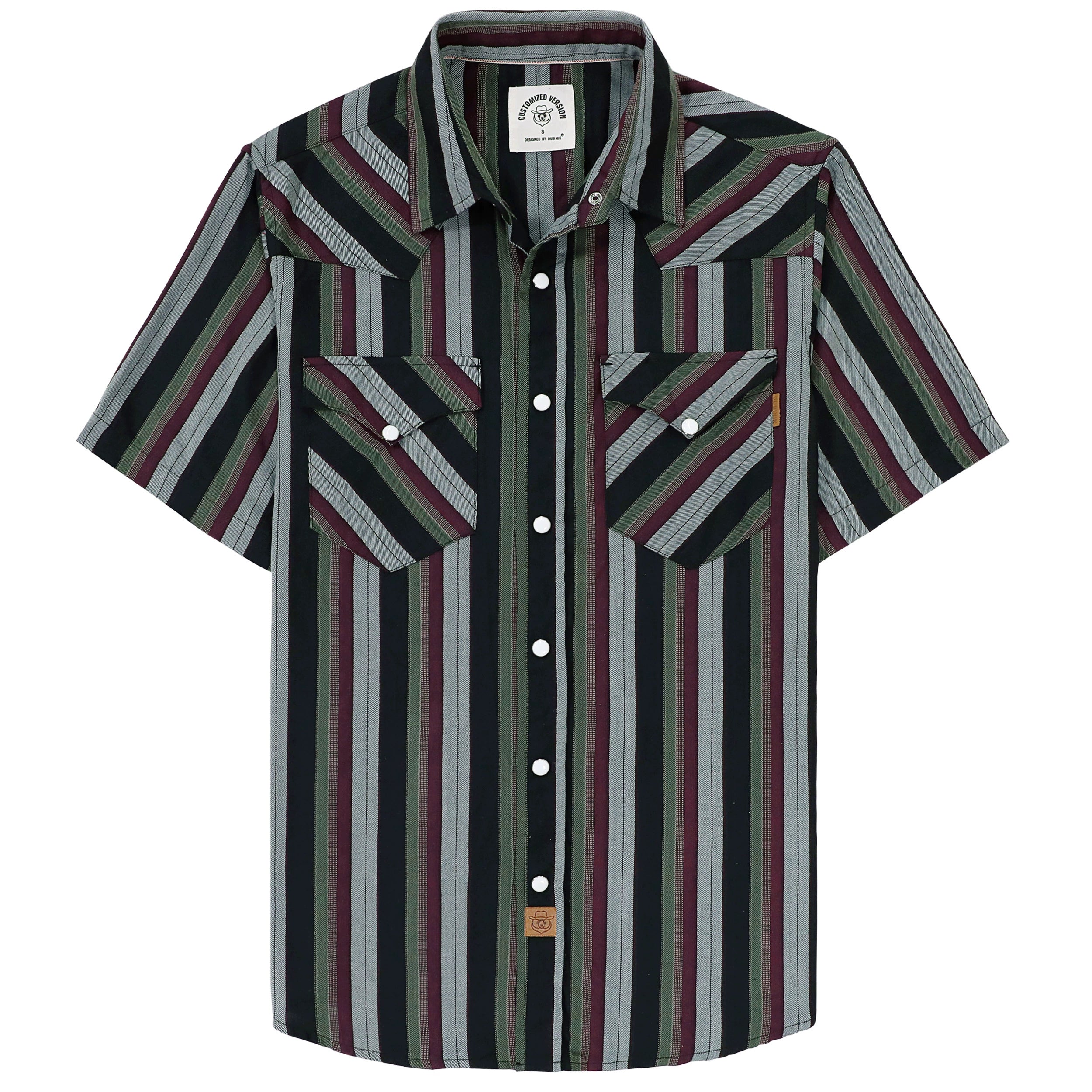 Dubinik®Bamboo Fiber Mens Shirts Short Sleeve Plaid Shirt Men Western Cowboy Pearl Snap Vintage Casual Plaid Shirt #29505
