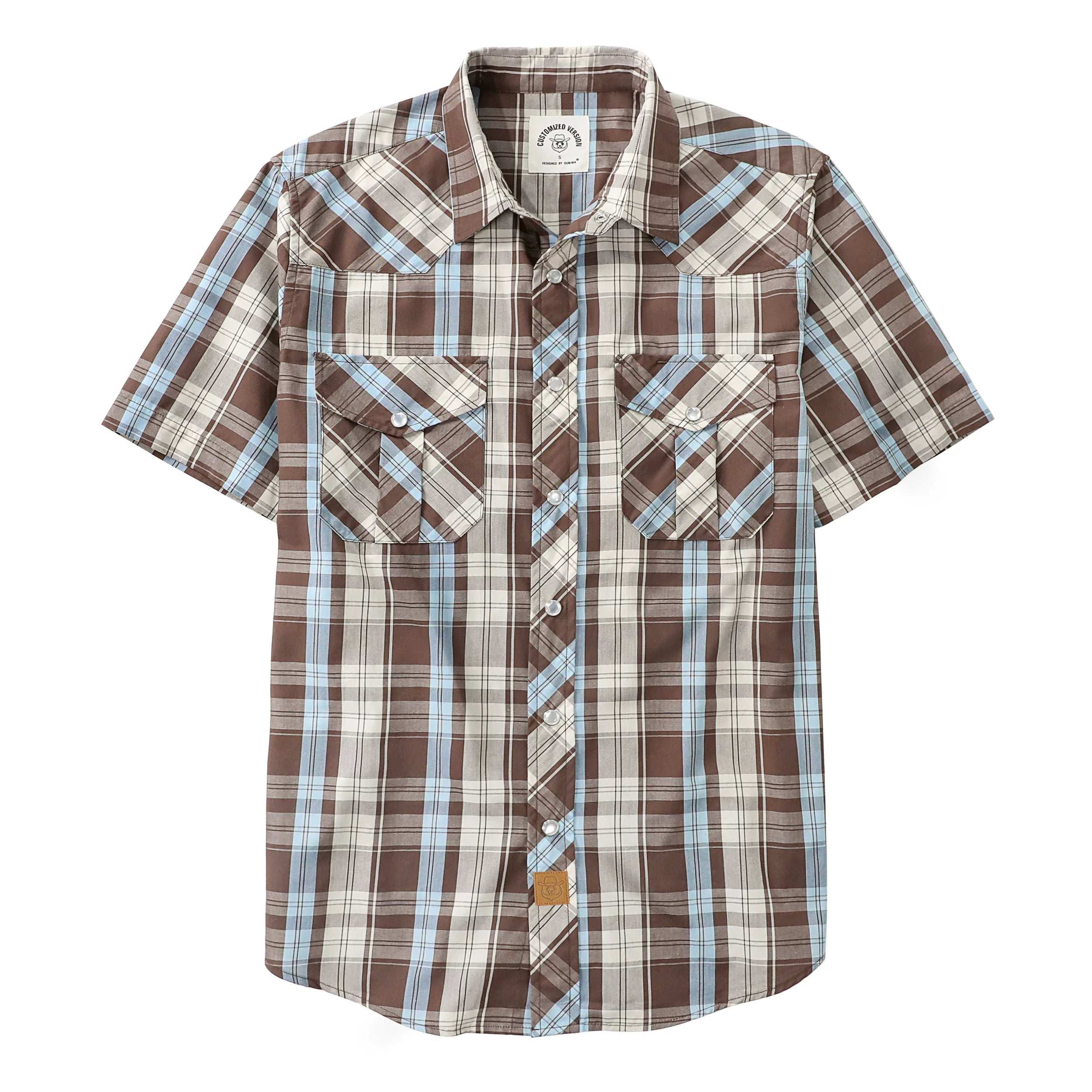Dubinik® Westernhemden für Herren, kurzärmelig, kariert, Perlendruckknöpfe, Hemden für Herren, Button-Up-Hemd, Cowboy, lässiges Arbeitshemd #41001 