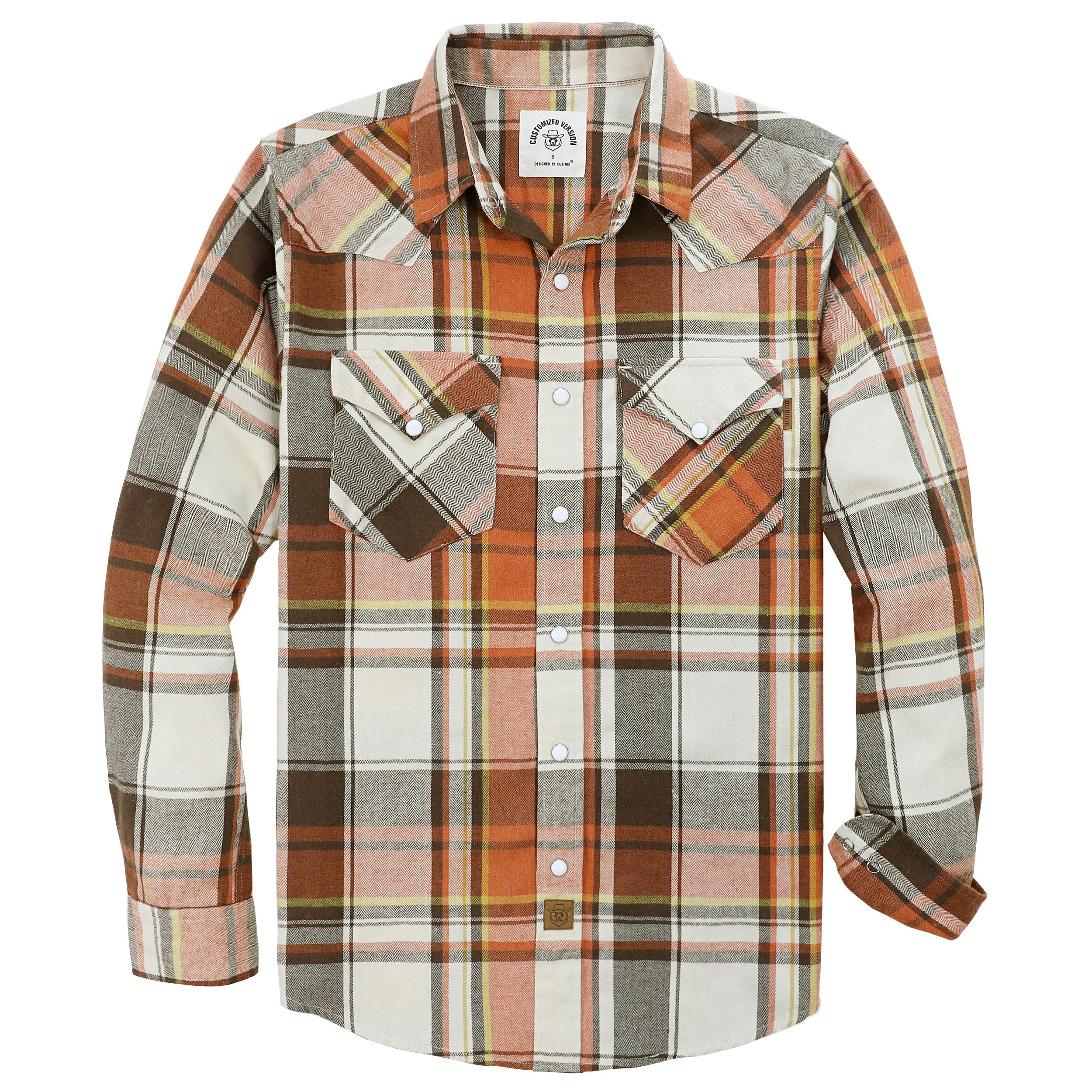 Dubinik® Flannel Shirt For Men Western Cowboy Pearl Snap Shirts For Men Long Sleeve Vintage Buttons Down Plaid Shirt #28507
