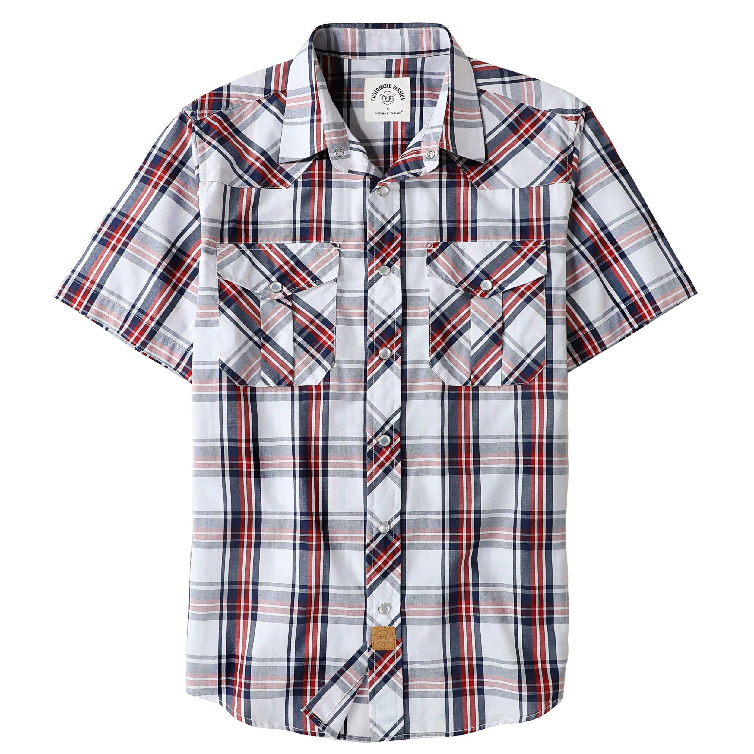 Chemises western Dubinik® pour hommes, manches courtes, carreaux, boutons-pression nacrés, chemise boutonnée, chemise de travail décontractée style cowboy #41025