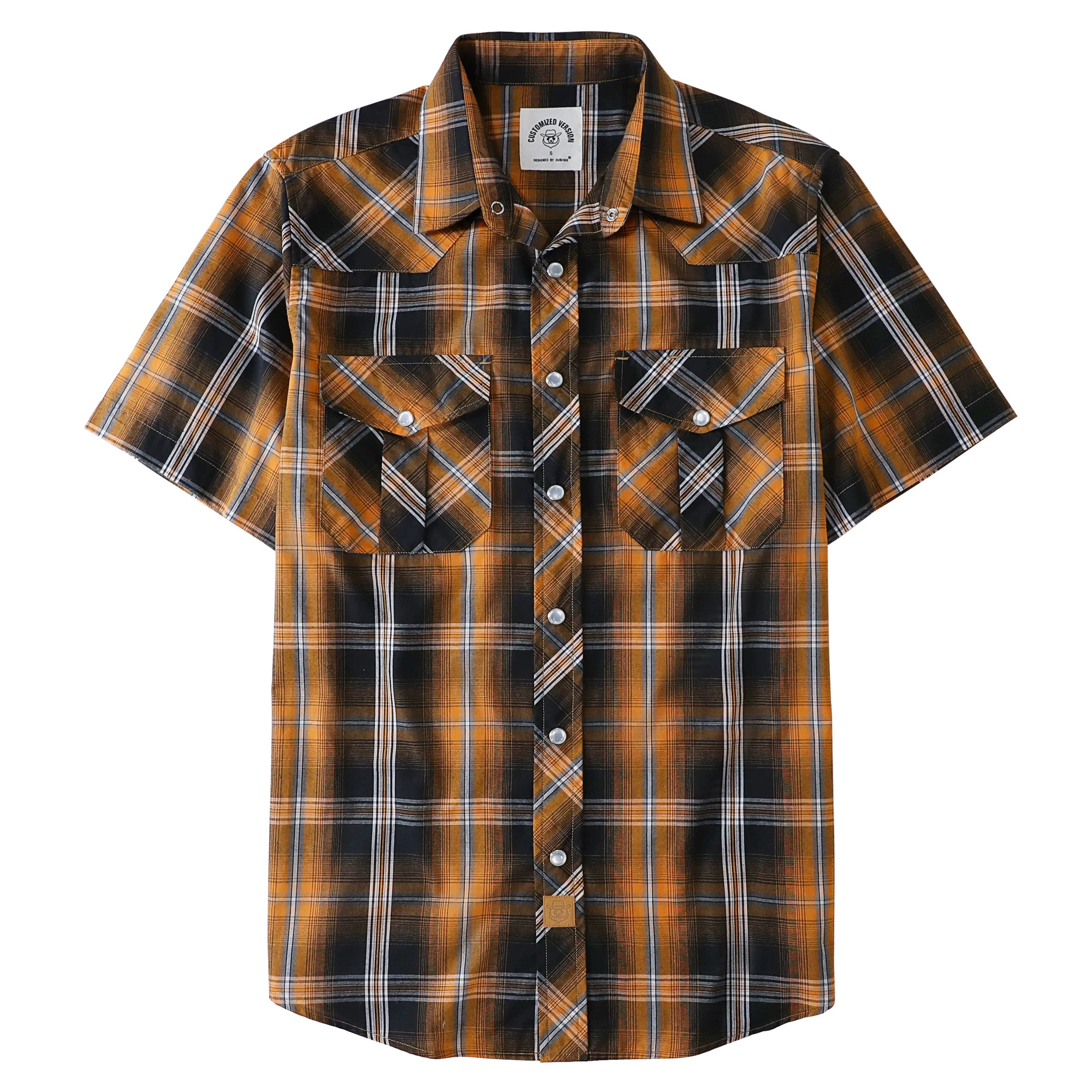 Dubinik® Westernhemden für Herren, kurzärmelig, kariert, Perlendruckknöpfe, Hemden für Herren, Button-Up-Hemd, Cowboy, lässiges Arbeitshemd #41005