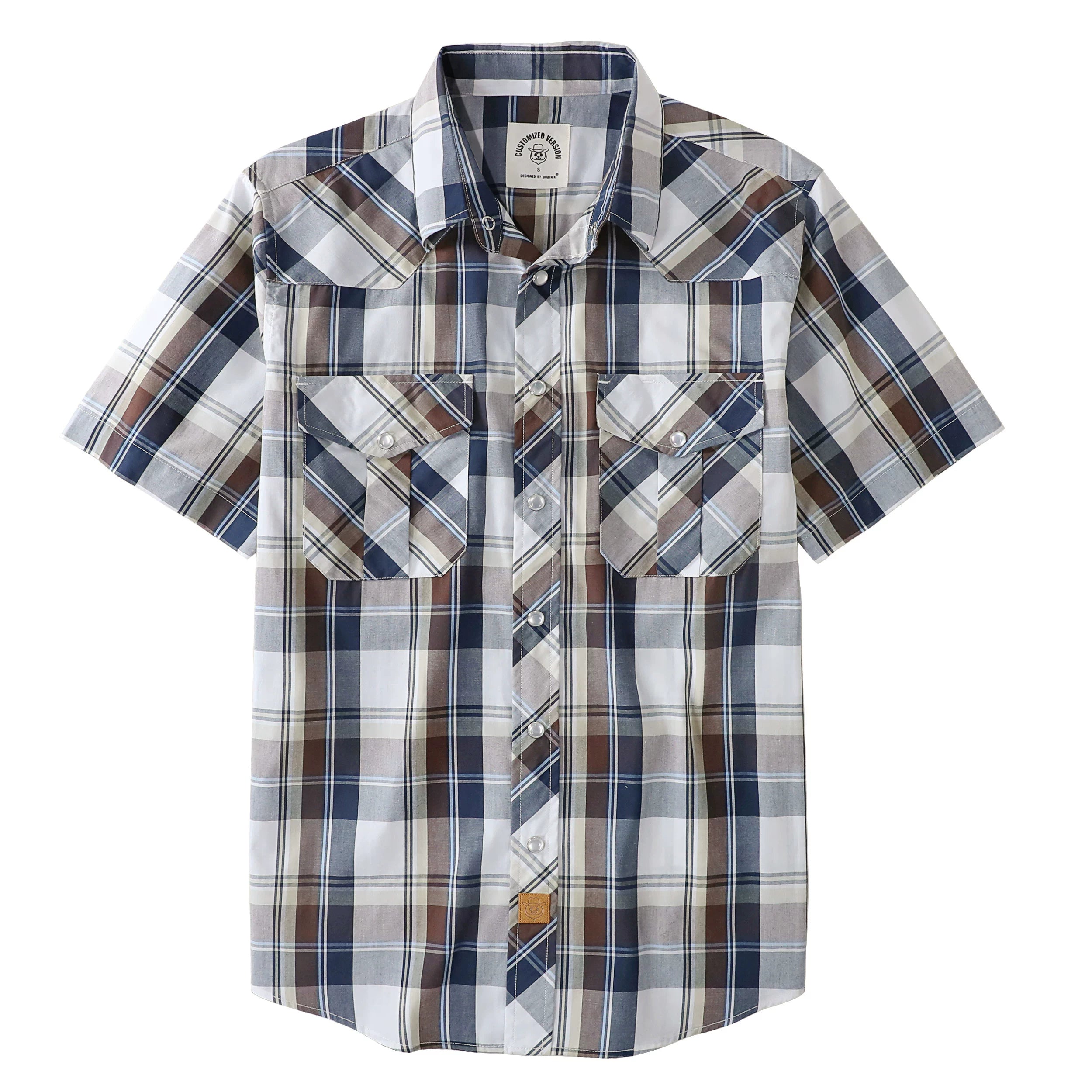 Chemises western Dubinik® pour hommes, manches courtes, carreaux, boutons-pression nacrés, chemise boutonnée, chemise de travail décontractée style cowboy #41006