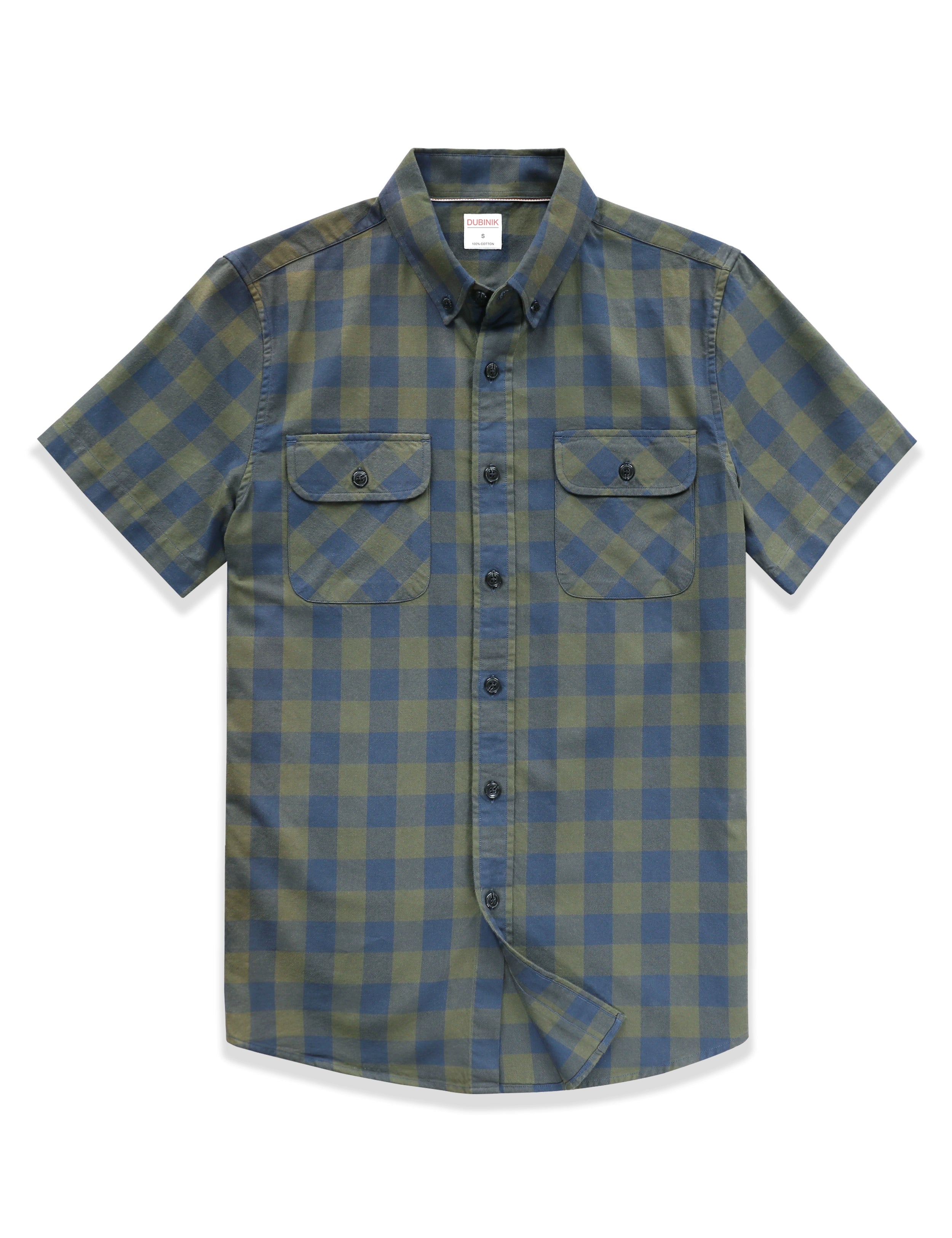 Dubinik® Herren-Button-Down-Hemden mit kurzen Ärmeln, 100 % Baumwolle, kariert, lässiges Button-Down-Hemd für Herren mit Tasche #02076 