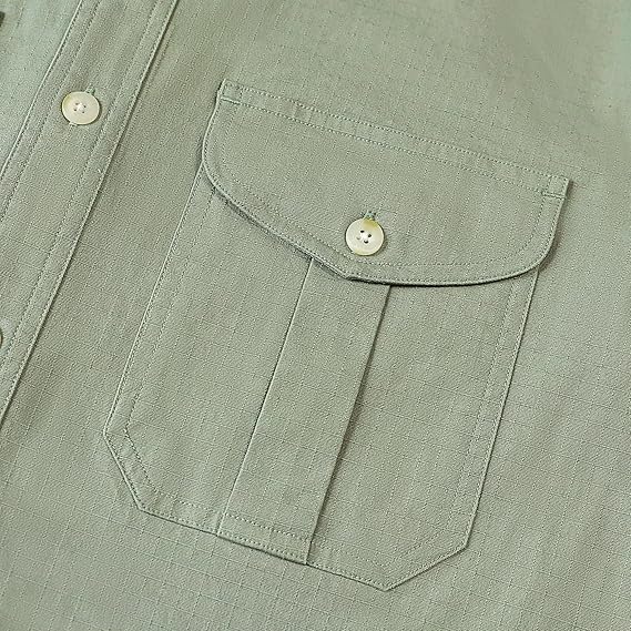 Dubinik® Mens Short Sleeve Button Down Shirts Two Pocket Vintage Mens Work Shirt Cotton Mens Shirts Casual with Stretch#0055006