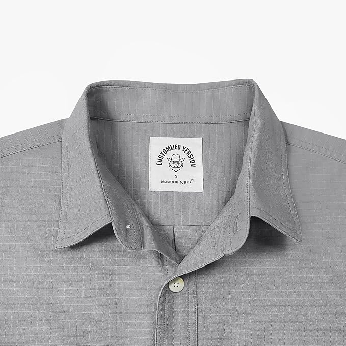 Dubinik® Mens Short Sleeve Button Down Shirts Two Pocket Vintage Mens Work Shirt Cotton Mens Shirts Casual with Stretch#0055002