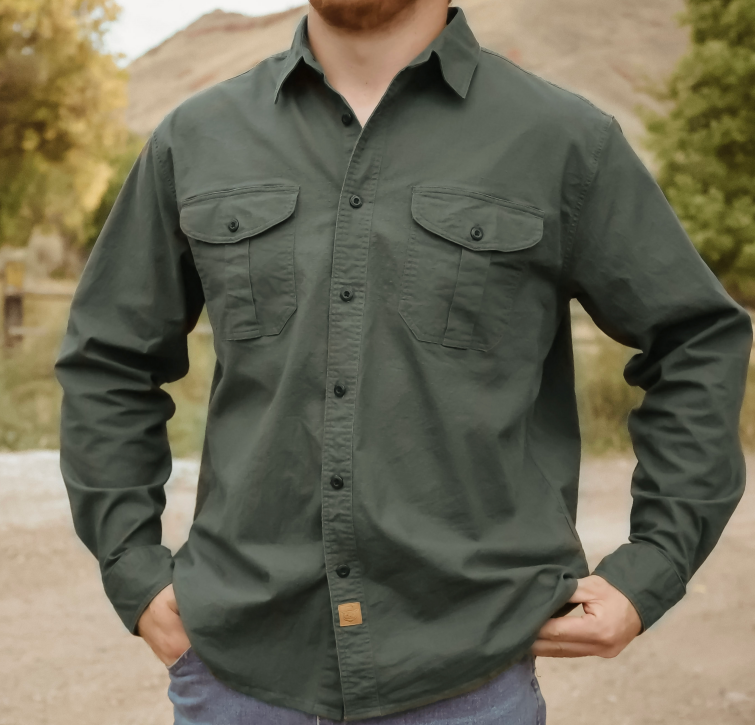 Dubinik® Mens Button Up Shirts Long Sleeve Casual Army Green Solid Shirts for Men Two Pocket Regular Fit Comfortable with Stretch Shirt#0056003