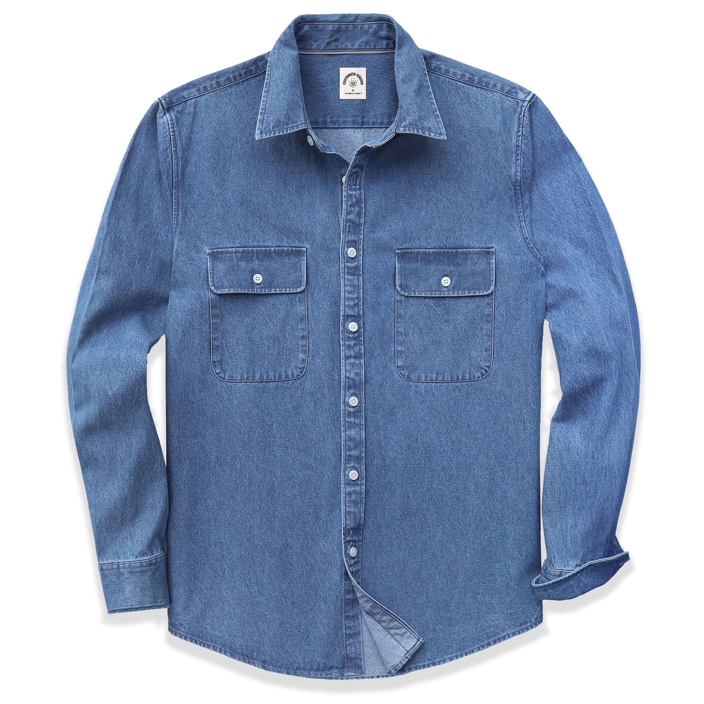 8.8oz Mens Denim Shirt Cotton Regular Fit Casual Work Shirts #4504 L / Faded Blue