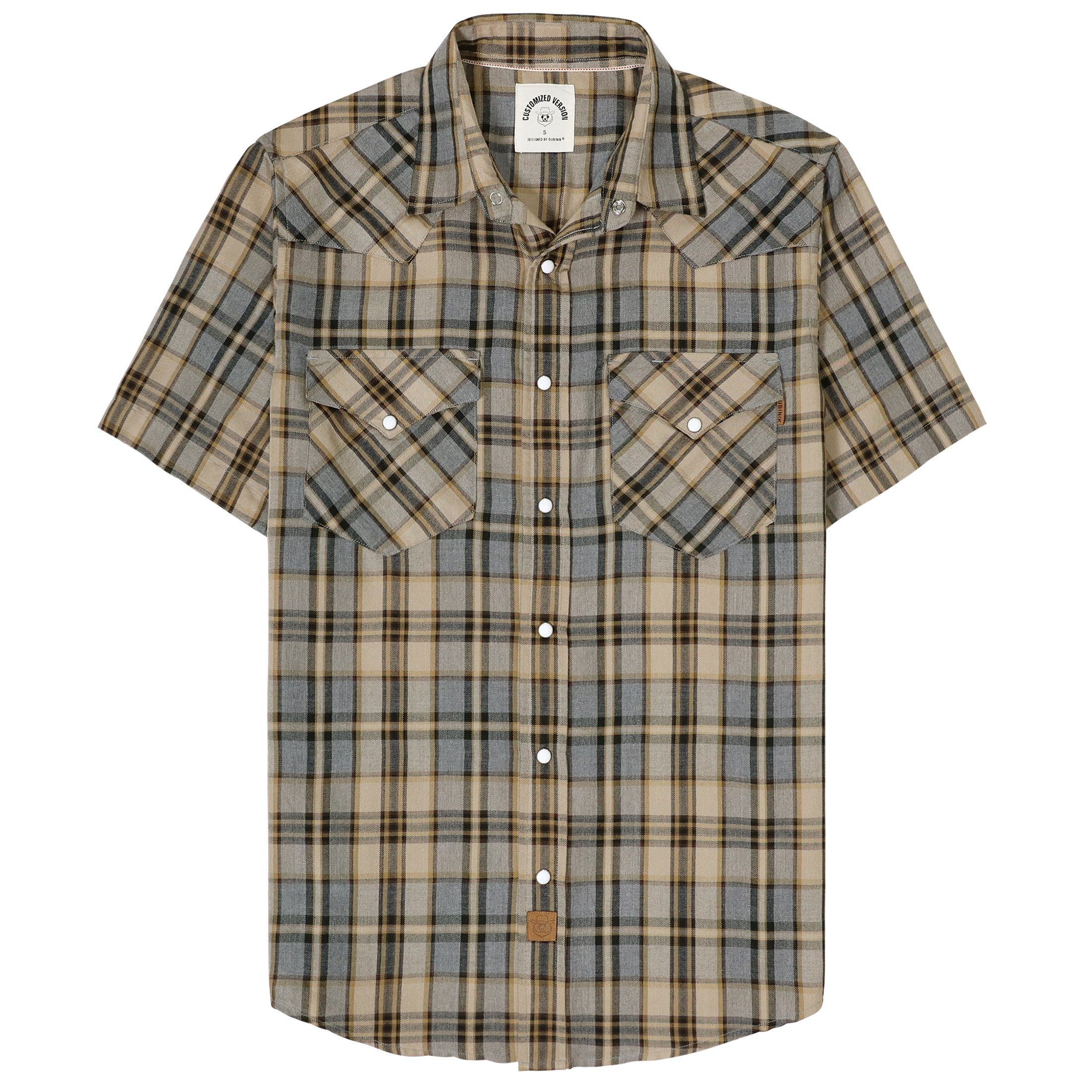 Chemises à carreaux à manches courtes en fibre de bambou Dubinik® pour hommes, style cowboy occidental, style vintage décontracté, avec boutons-pression nacrés, #29901