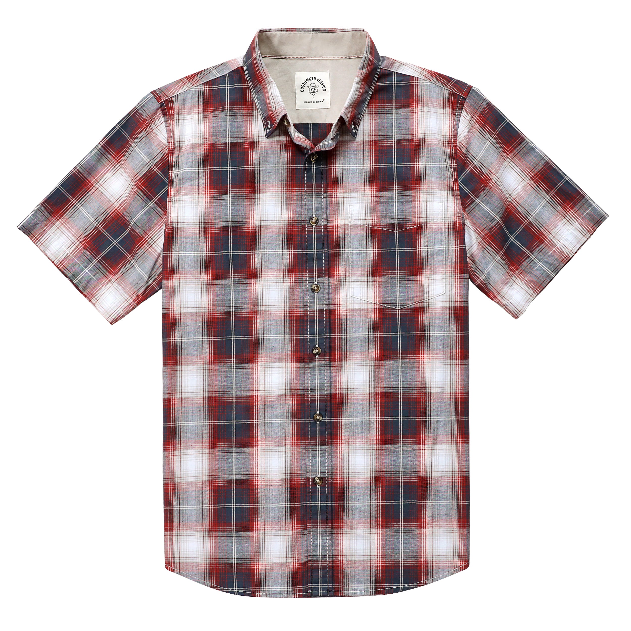 Chemises boutonnées à manches courtes pour hommes Dubinik®, 100 % coton, décontractées, à carreaux, avec poche, n° 0110