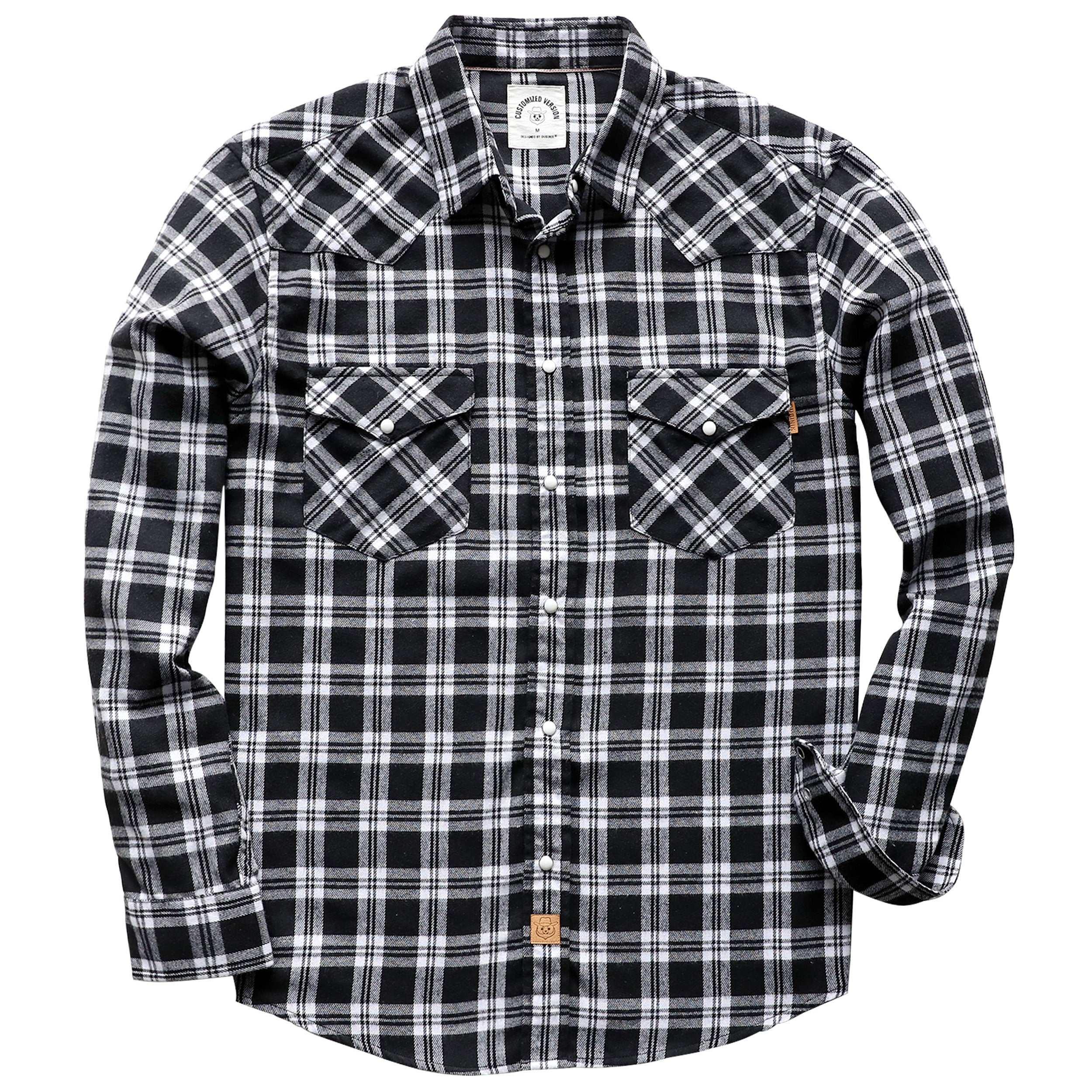 Mens Flannel Long Sleeve Pearl Snap Buttons Western Cowboy Vintage Casual Shirts #2804