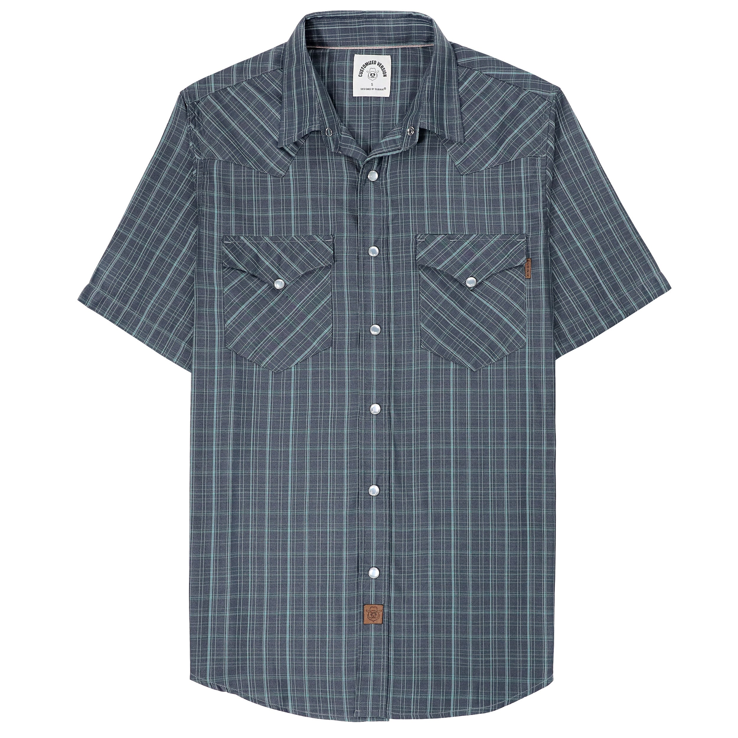 Chemises à carreaux à manches courtes en fibre de bambou Dubinik® pour hommes, style cowboy occidental, style vintage décontracté, avec boutons-pression nacrés, #2915