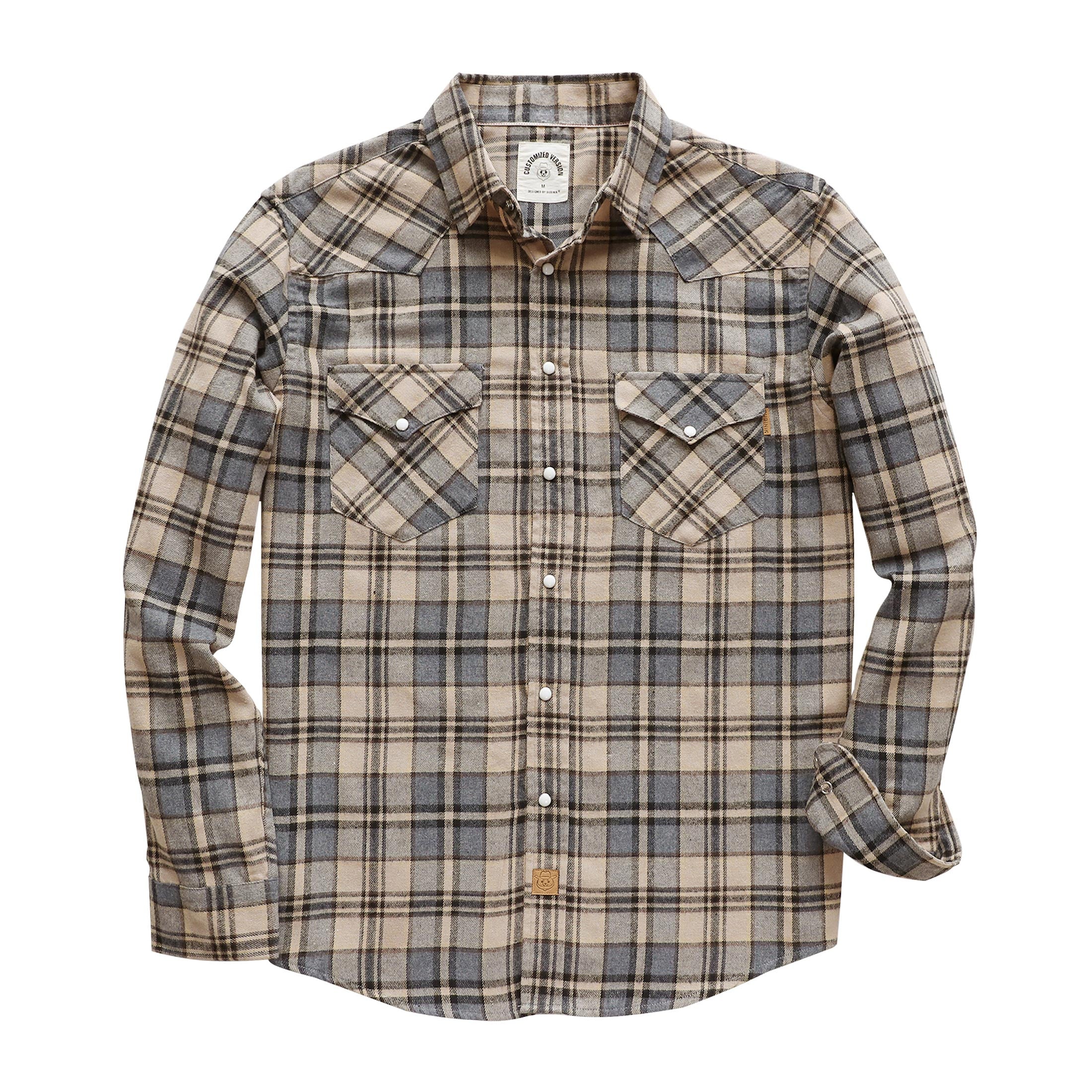 Dubinik® Flannel Shirt for Men Western Cowboy Pearl Snap Shirts for Men Long Sleeve Vintage Buttons Down Plaid Shirt #28901