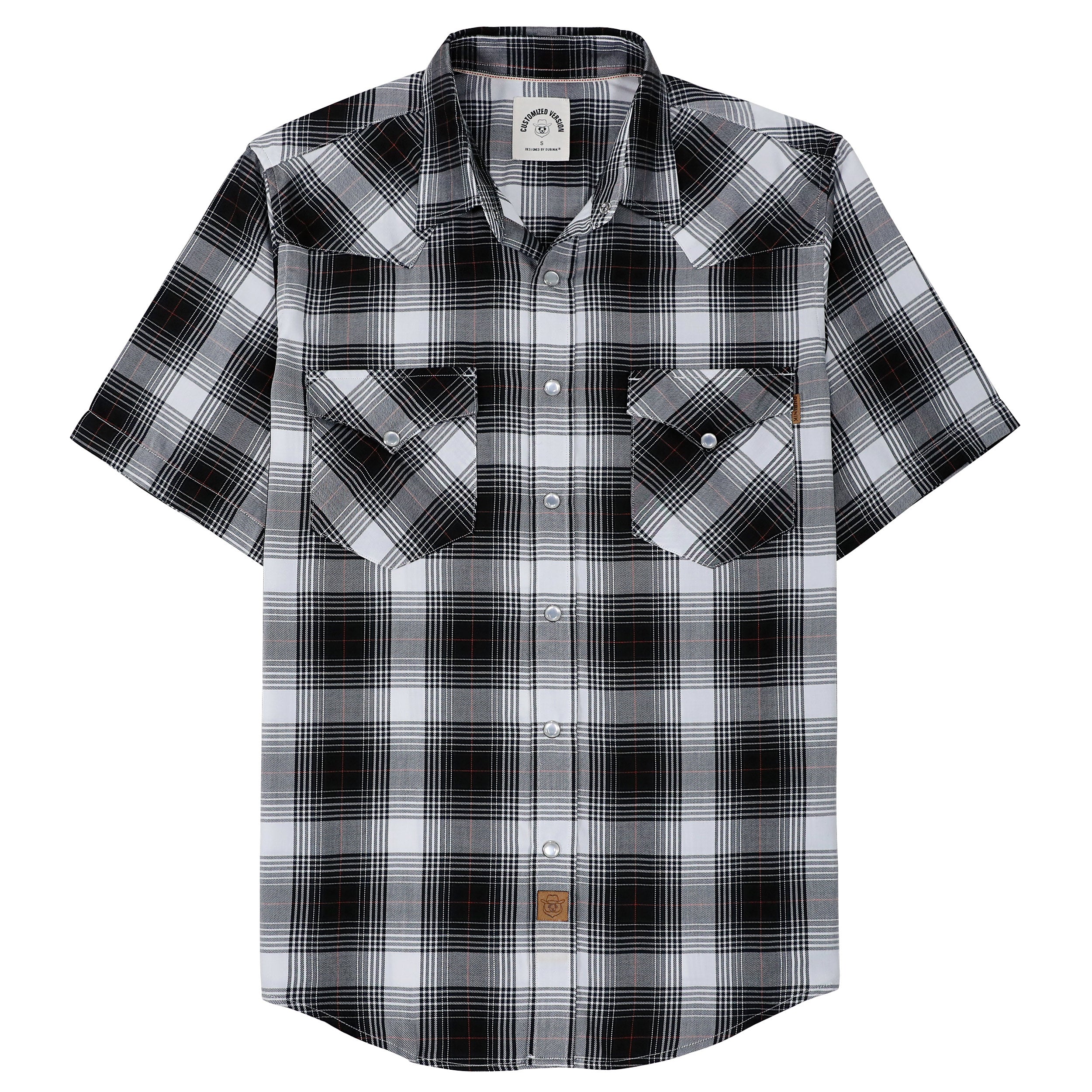 Chemises à carreaux à manches courtes en fibre de bambou Dubinik® pour hommes, style cowboy occidental, style vintage décontracté, avec boutons-pression nacrés, #2911